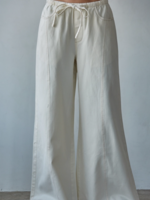 Denim Wide Leg Pants with Pockets Ecru