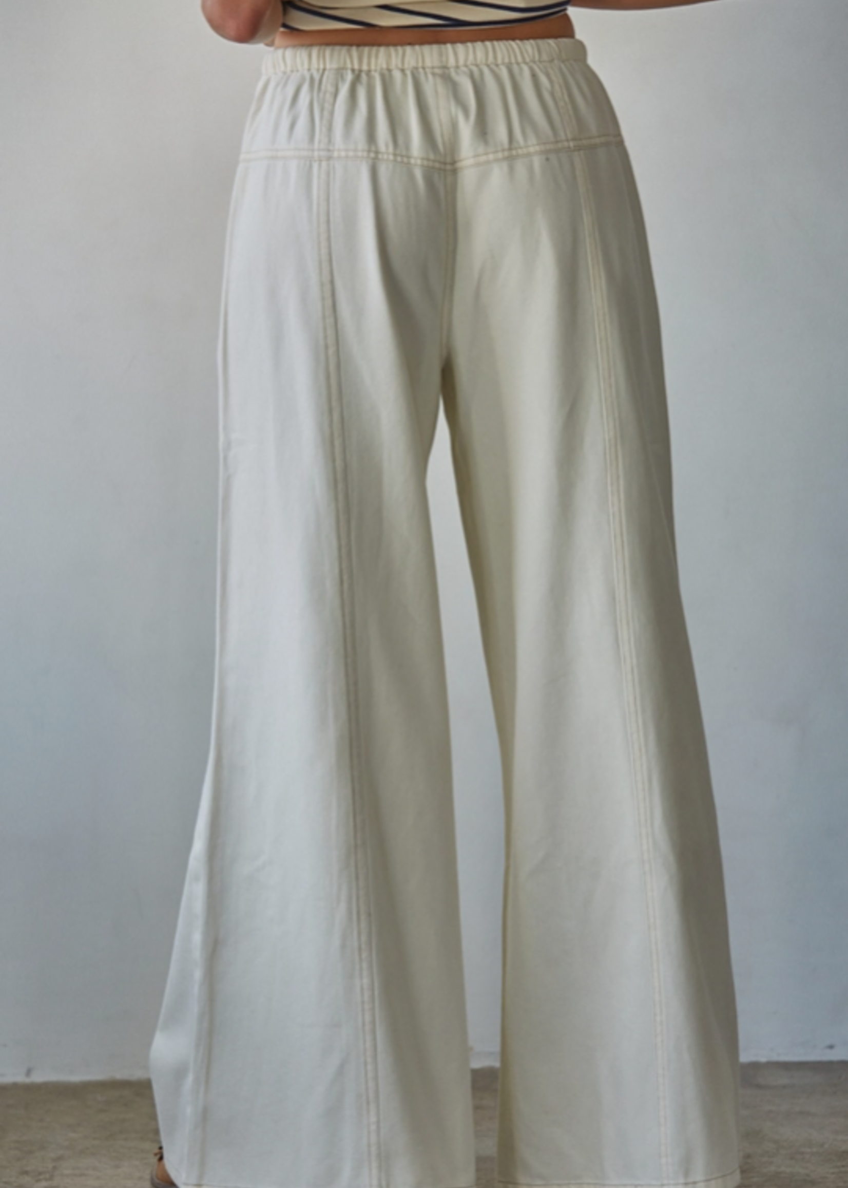 Denim Wide Leg Pants with Pockets Ecru