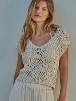 Crochet V-Neck Cap Sleeve Top