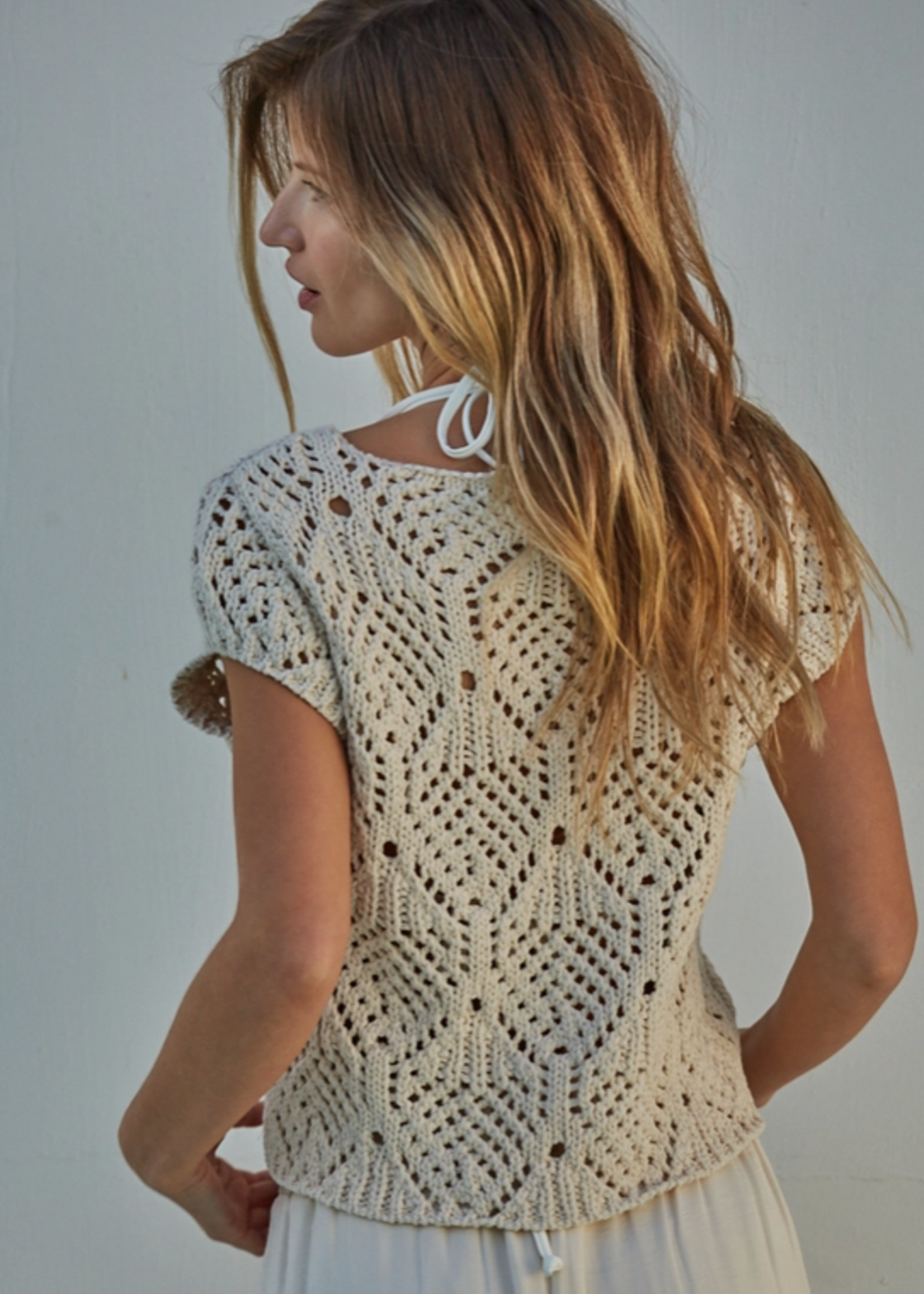 Crochet V-Neck Cap Sleeve Top