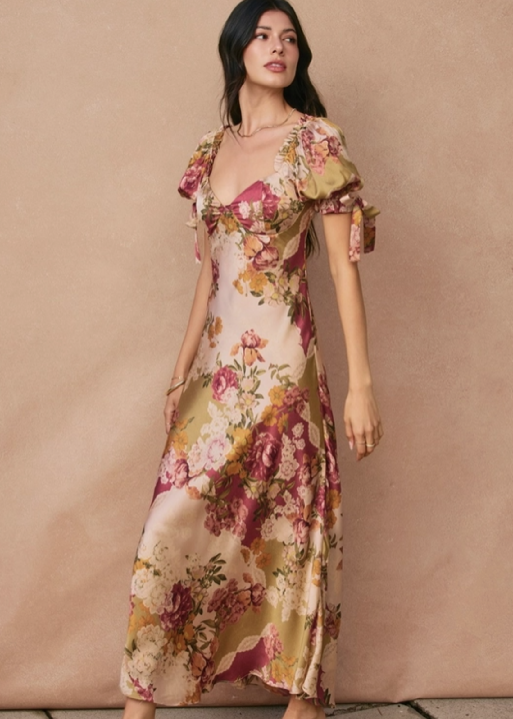 Meadow Romance Bow Tie Puff Sleeve Dress