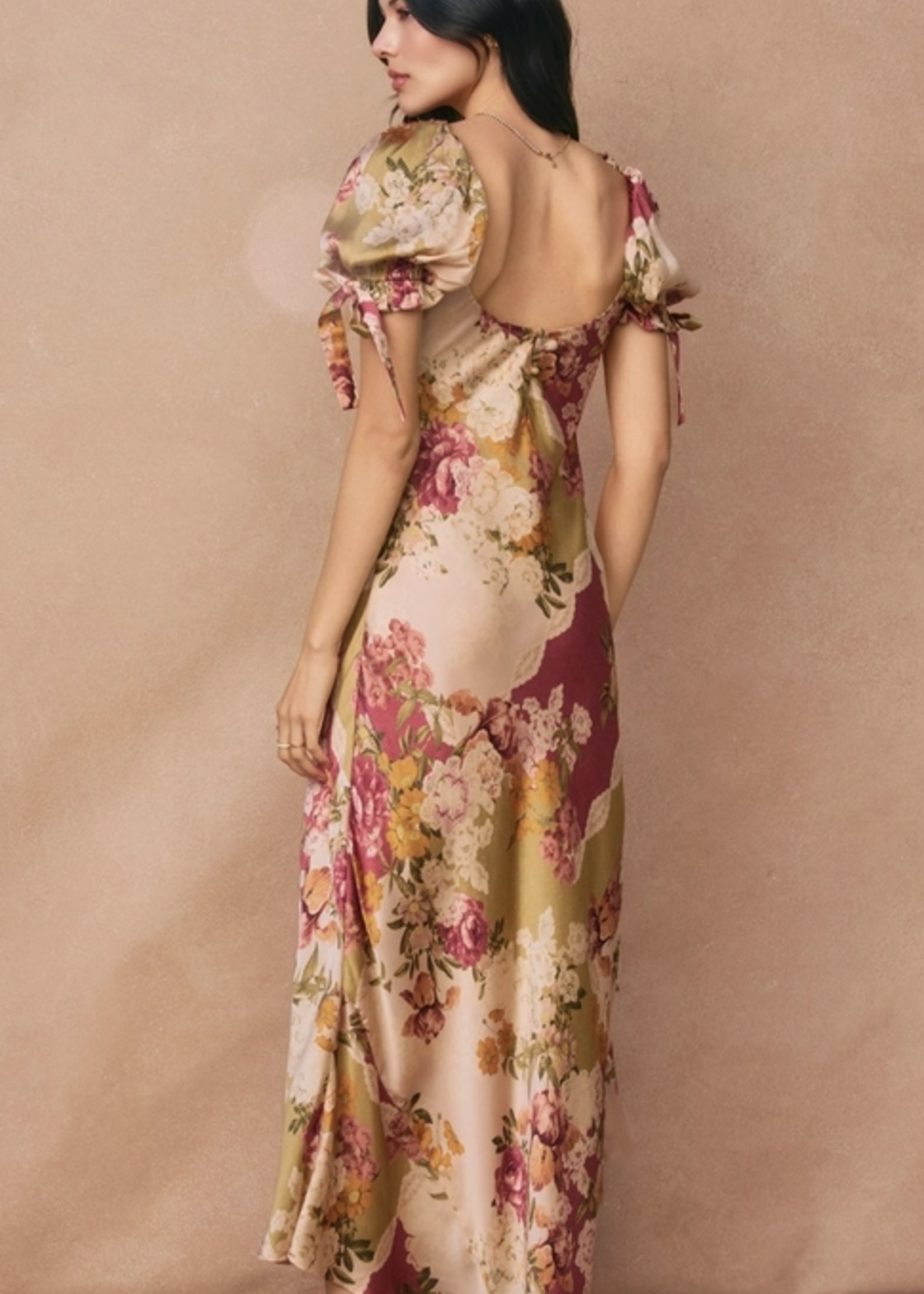 Meadow Romance Bow Tie Puff Sleeve Dress