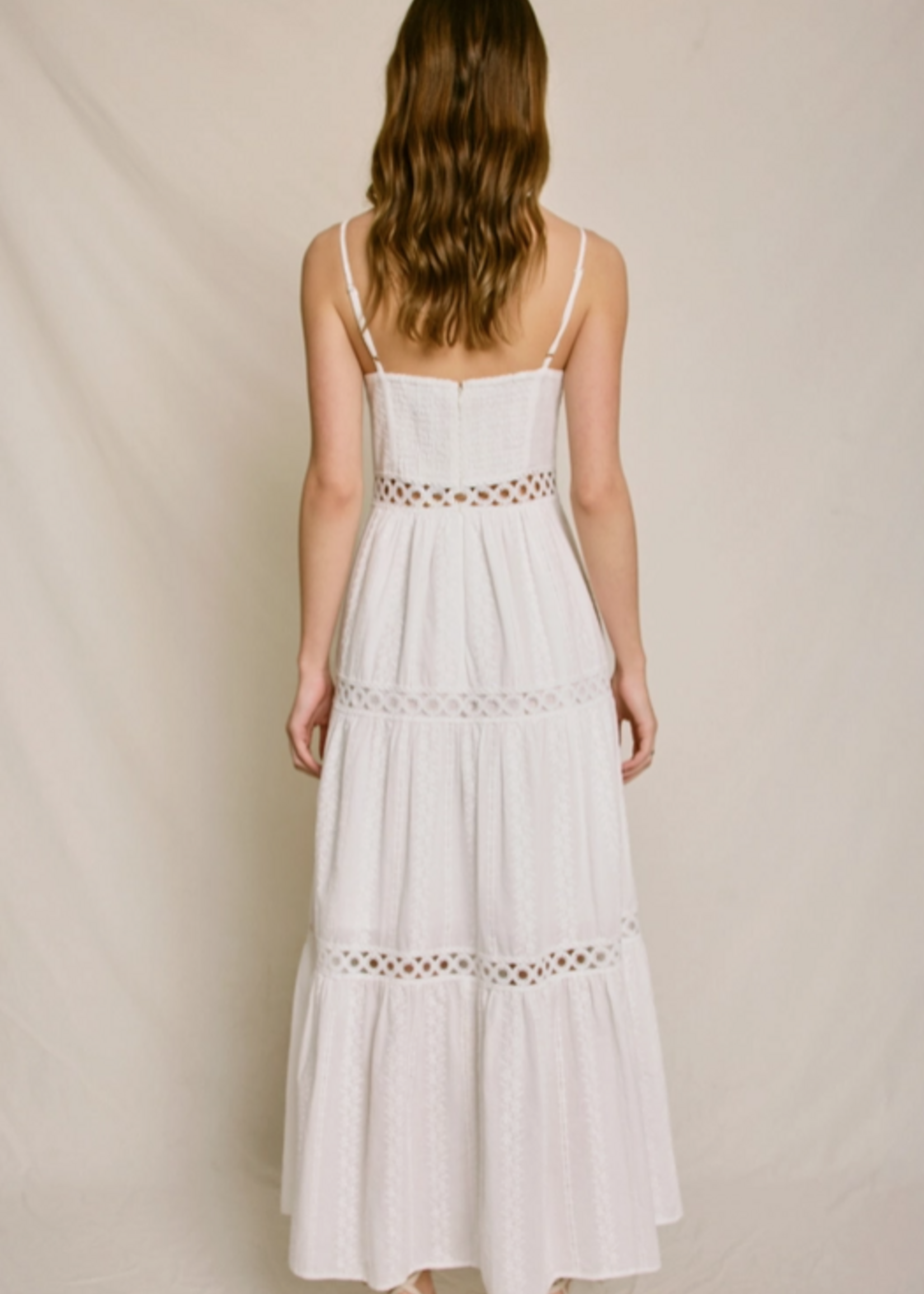 Sunbeam Eyelet Lace Inset Tiered Maxi Dress Ivory