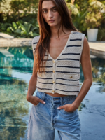 Striped V-Neck Button Down Sweater Vest