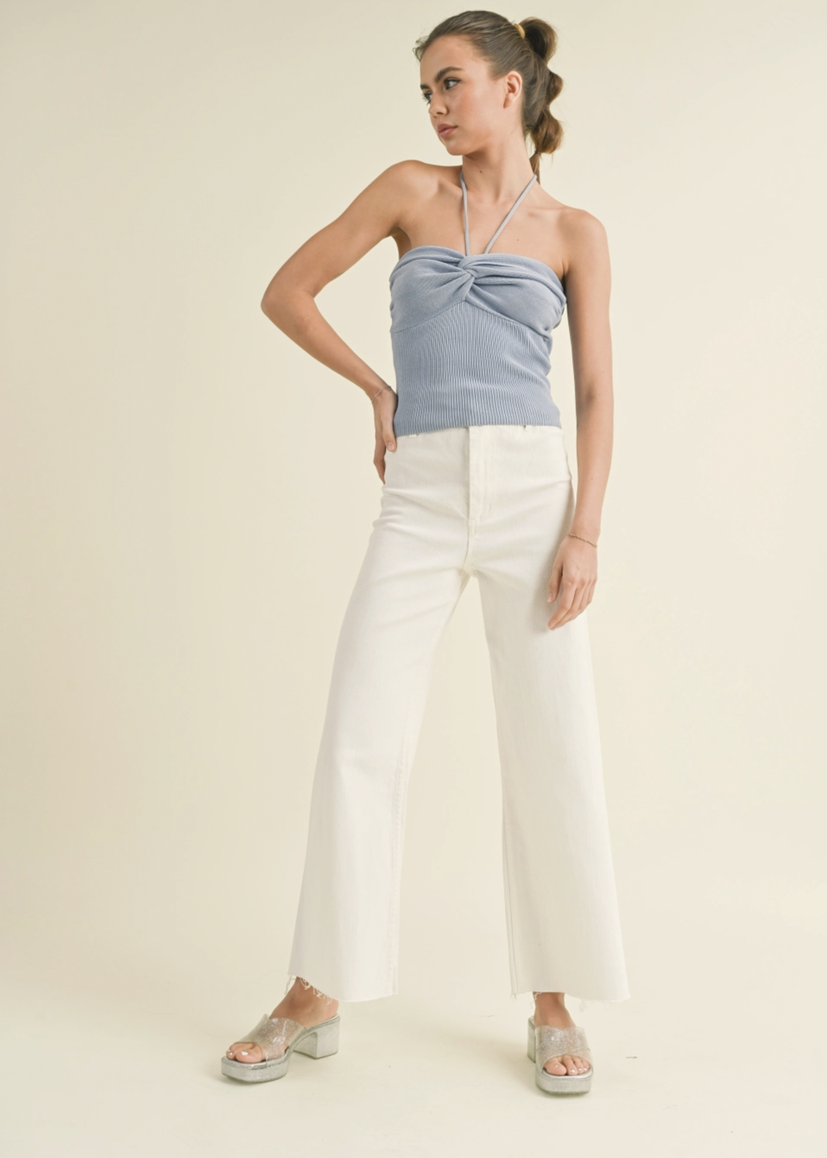 Wide Leg Raw Hem Pants