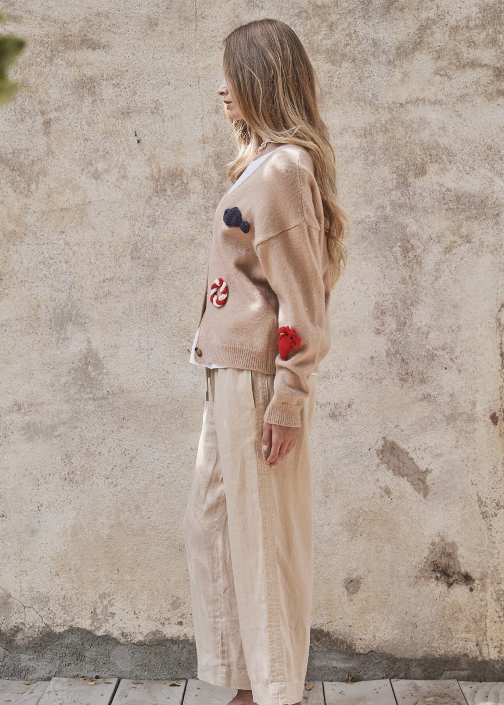 Nautical Motifs, Crochet Patch Cardigan, Relaxed Cropped Fit