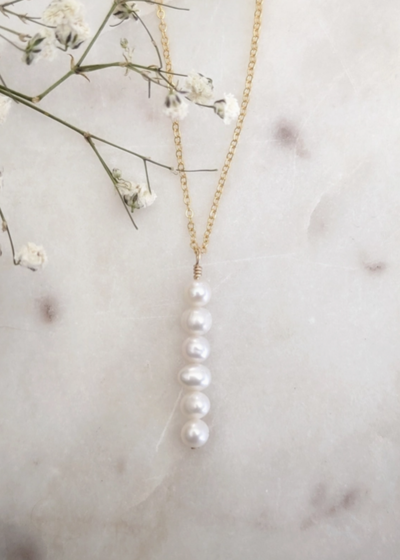 Dropped Pearl Accent Cable Chain Necklace 14k Gold Filled