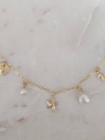 Freshwater Pearls & Ocean Charms Gold Filled Paperclip Necklace