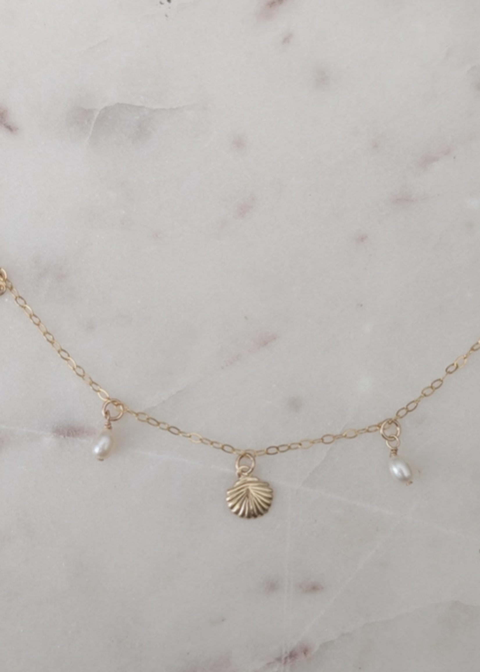 Freshwater Pearls & 14k Gold Filled Seashells Charm Necklace