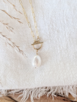 Freshwater Pearl Pendant Paperclip Necklace 14k Gold Filled