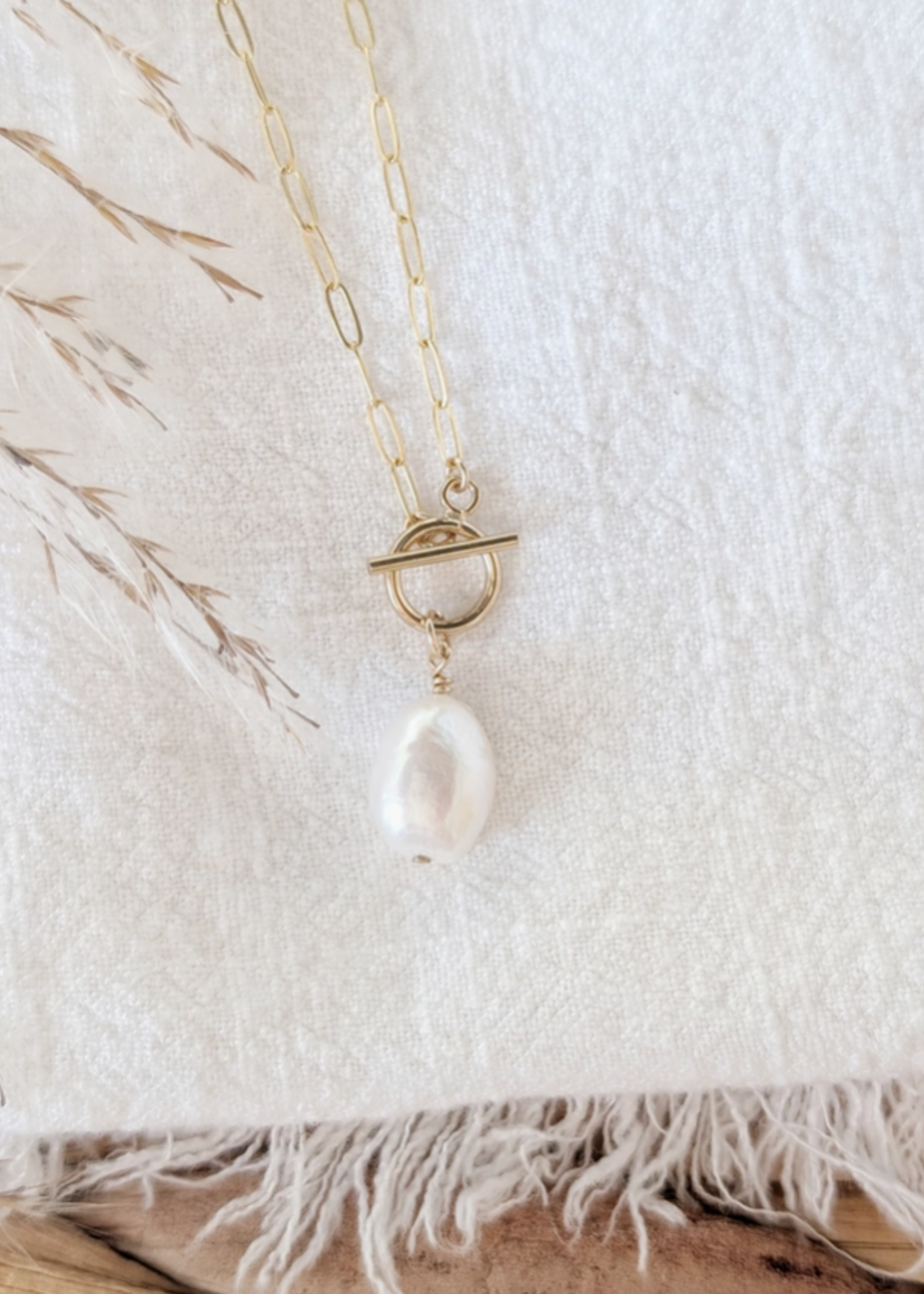 Freshwater Pearl Pendant Paperclip Necklace 14k Gold Filled