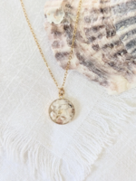 Crushed Oyster Shell Inlay Pendant Necklace 14k Gold Filled