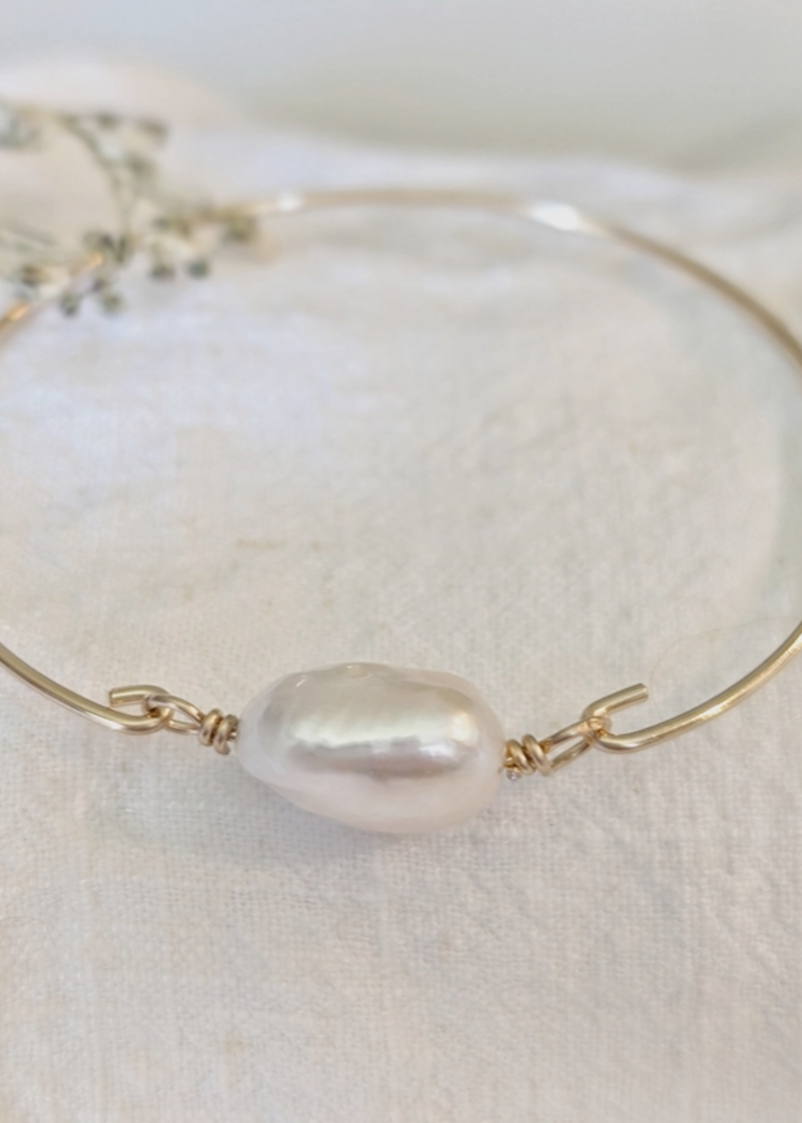 Freshwater Pearl Accent Bangle Bracelet 14k Gold Filled