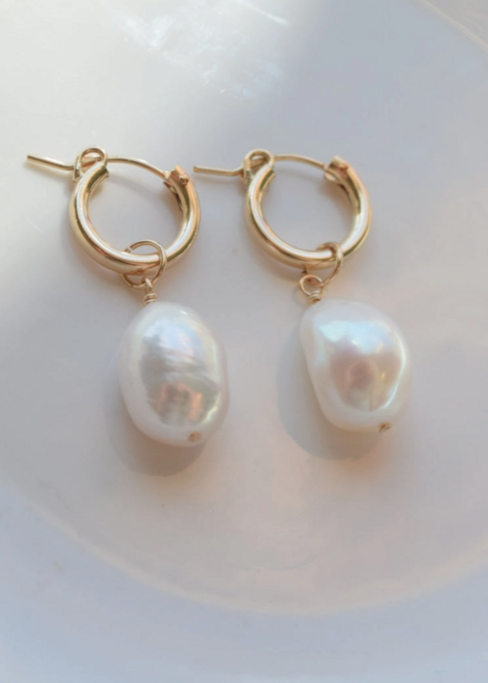 Dangling Freshwater Pearl Hoops 14k Gold Fill