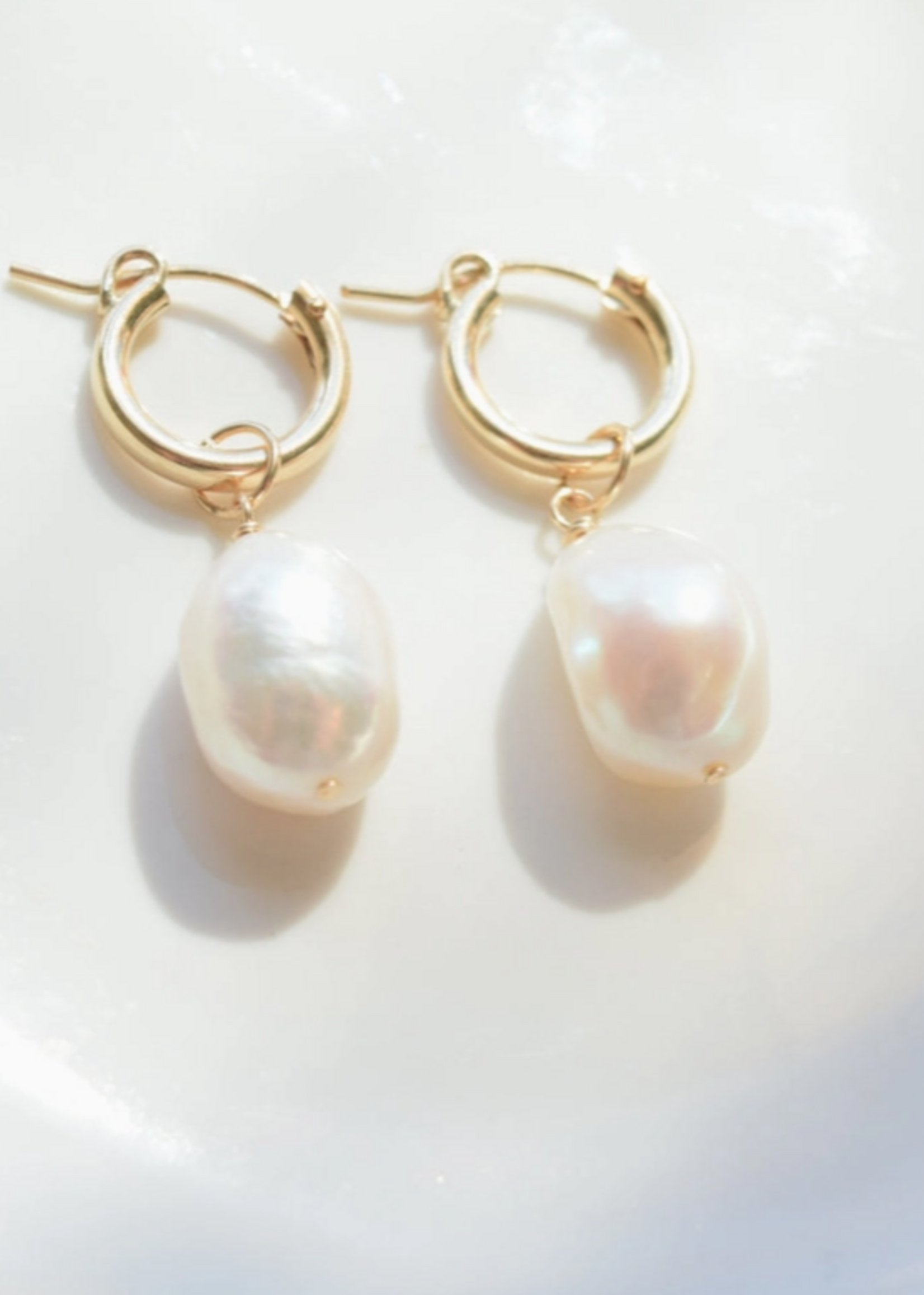 Dangling Freshwater Pearl Hoops 14k Gold Fill