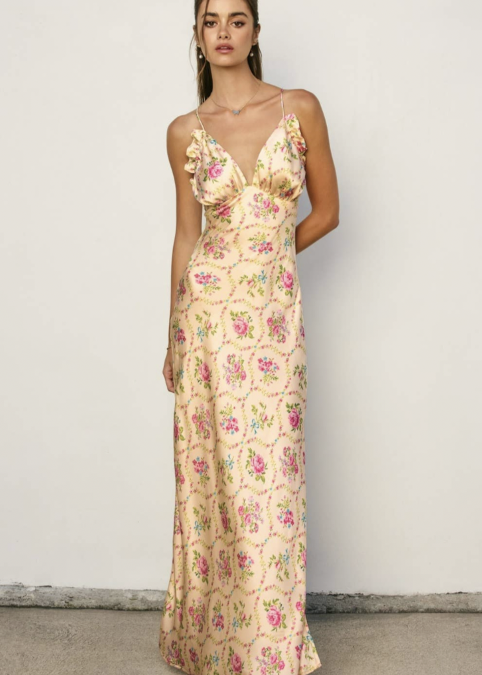 Eternal Afternoon Ruffled Triangle Bust Maxi Dress