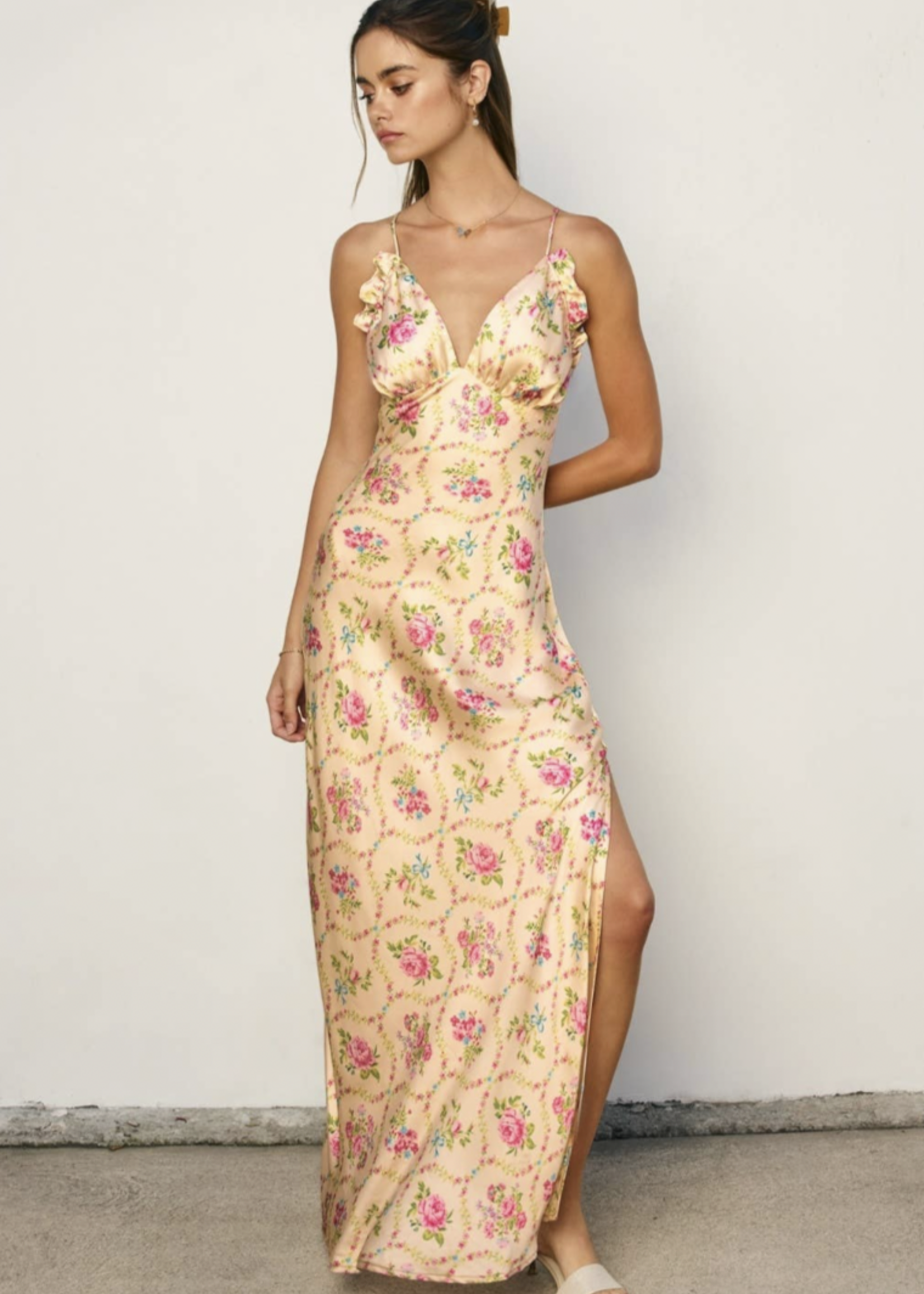 Eternal Afternoon Ruffled Triangle Bust Maxi Dress