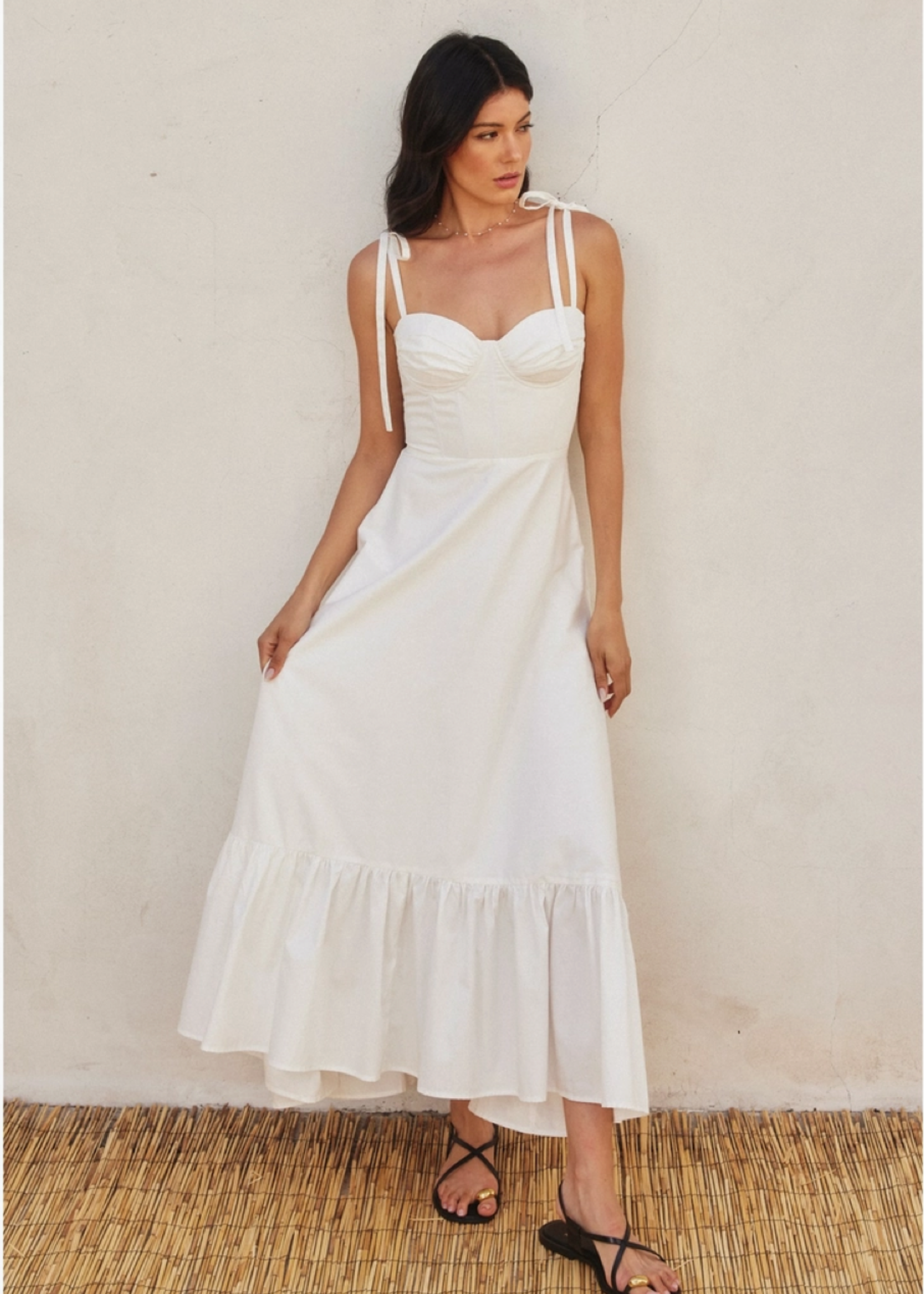 Cotton Poplin Ruched Detail Maxi Dress