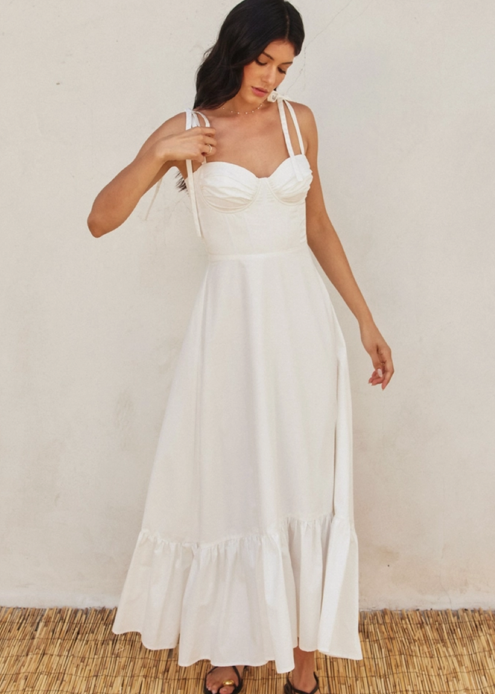 Cotton Poplin Ruched Detail Maxi Dress