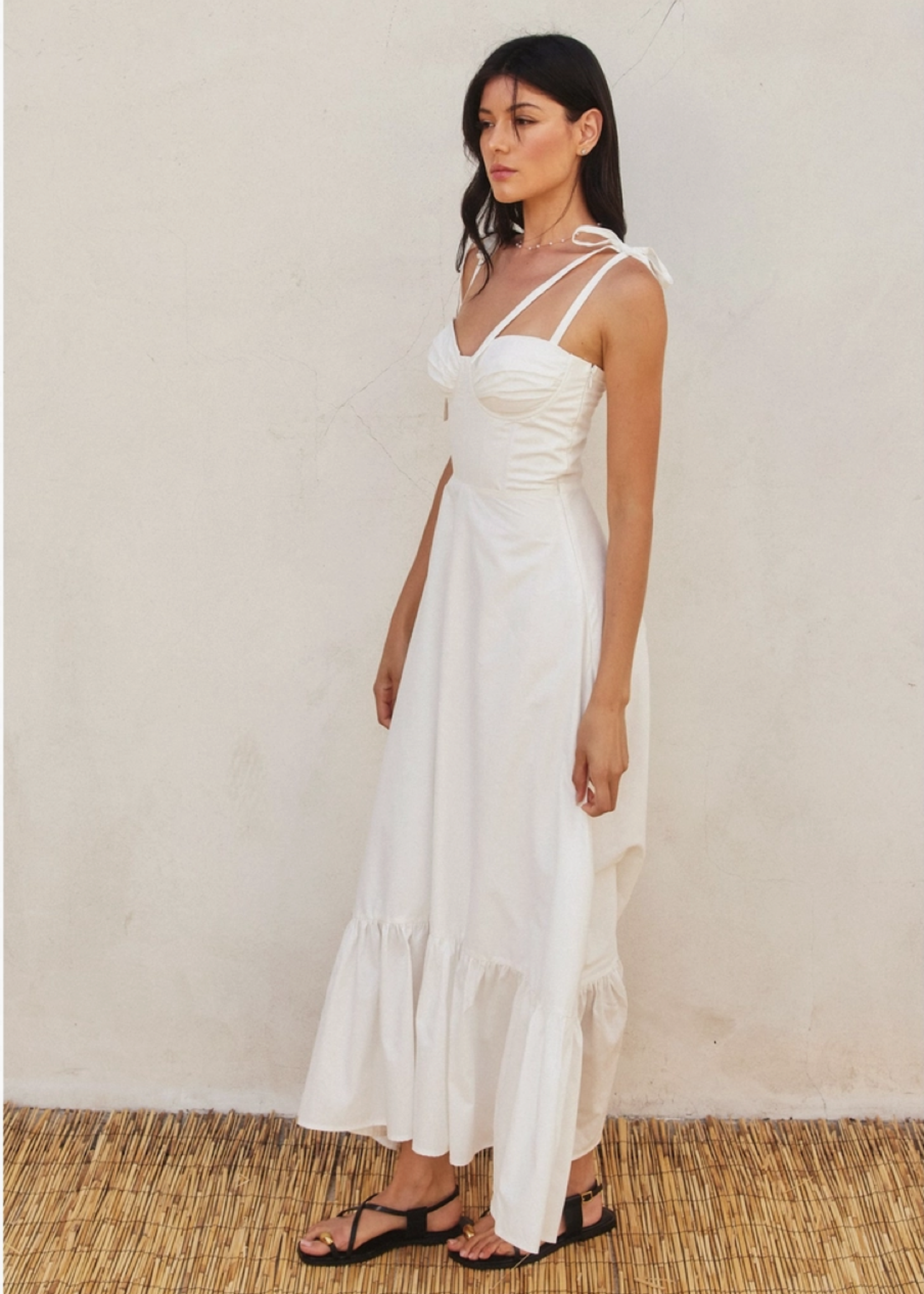 Cotton Poplin Ruched Detail Maxi Dress