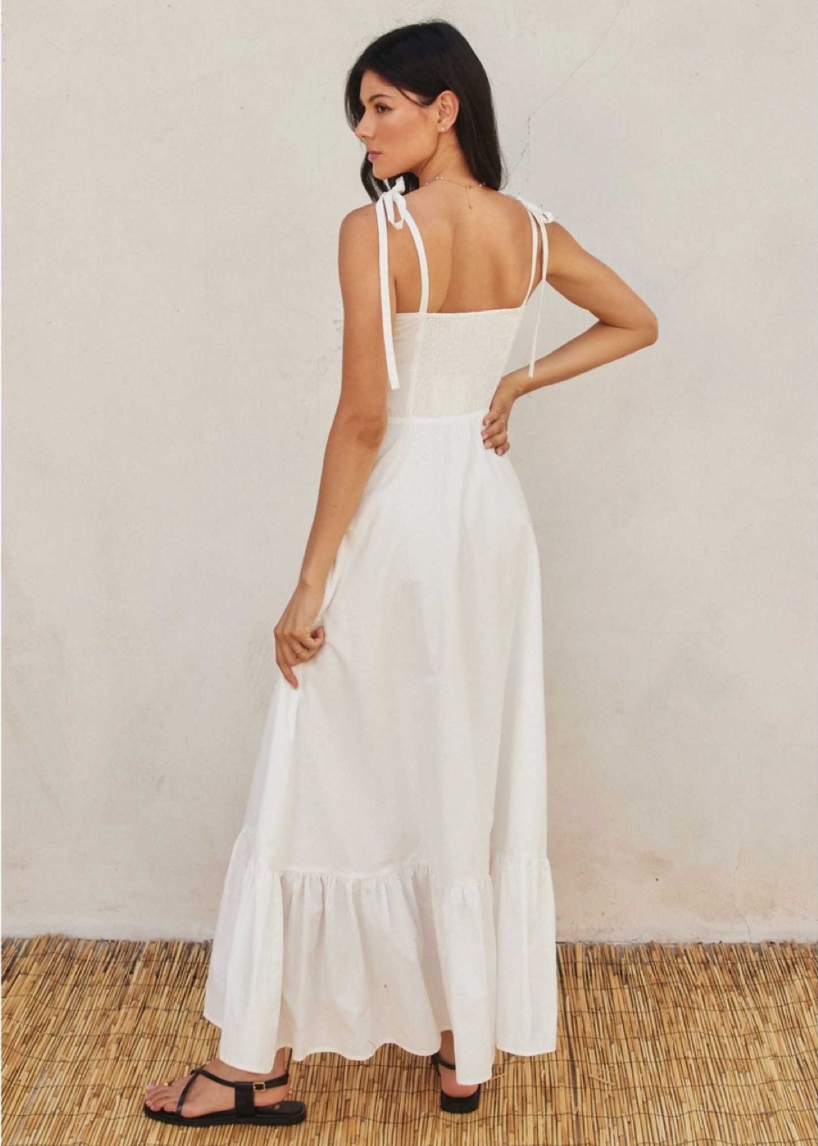 Cotton Poplin Ruched Detail Maxi Dress