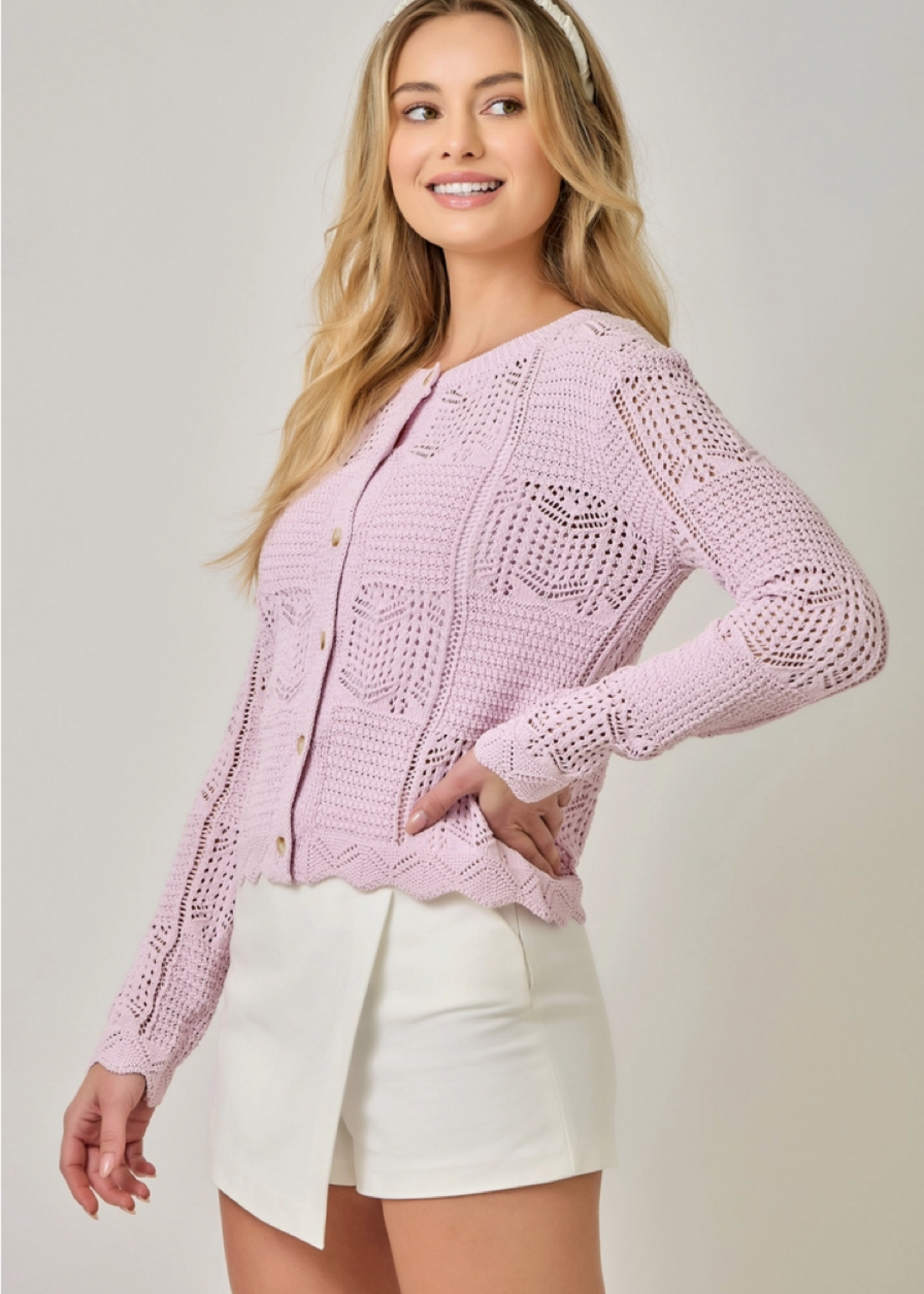 Spring Pointelle Cardigan Lavender