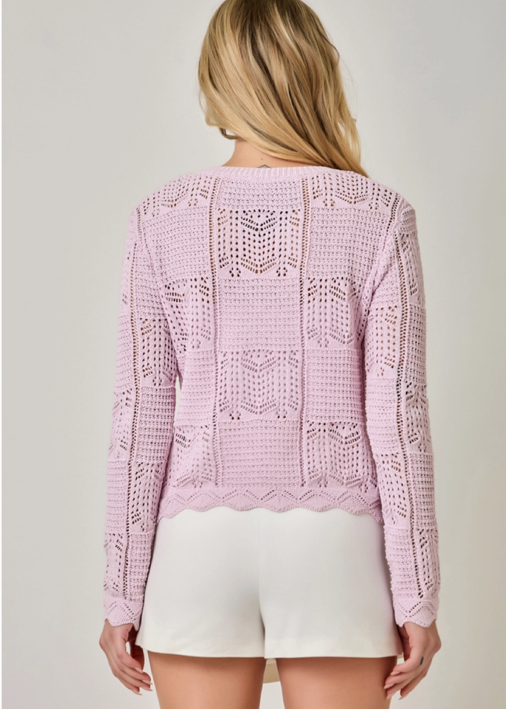 Spring Pointelle Cardigan Lavender