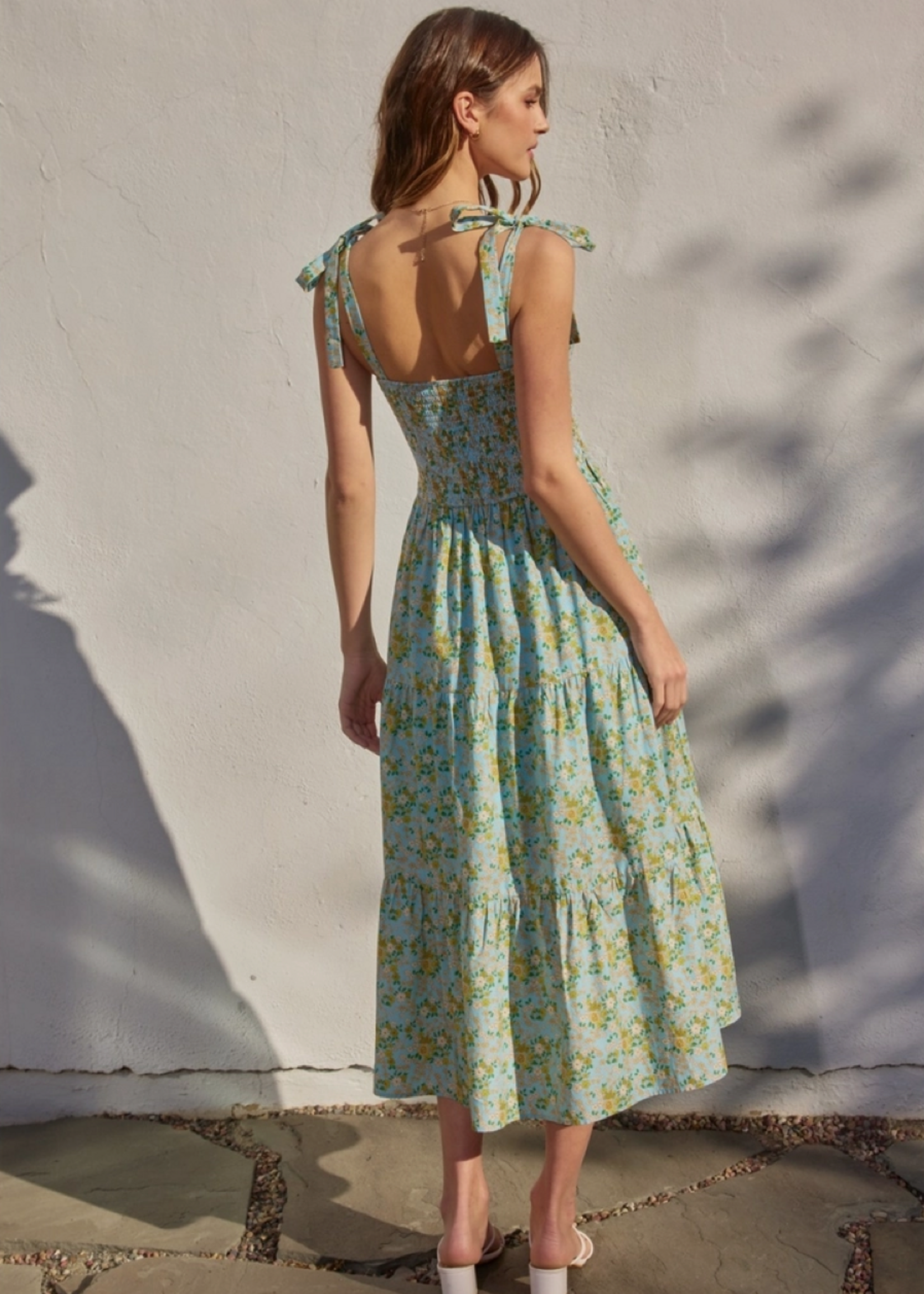 Pleasing Smocked Top Tiered Midi Dress