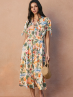 Cabana Crush Cotton Knot Sleeve Shirt Dress