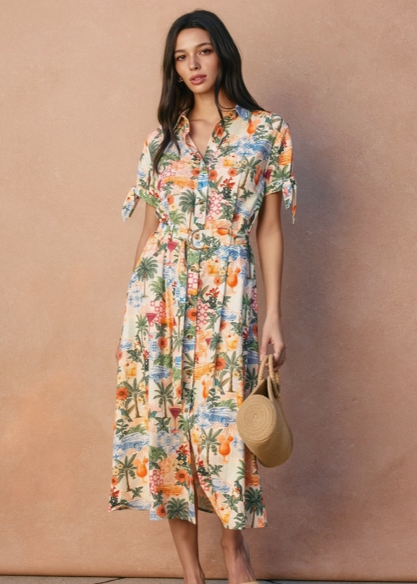 Cabana Crush Cotton Knot Sleeve Shirt Dress