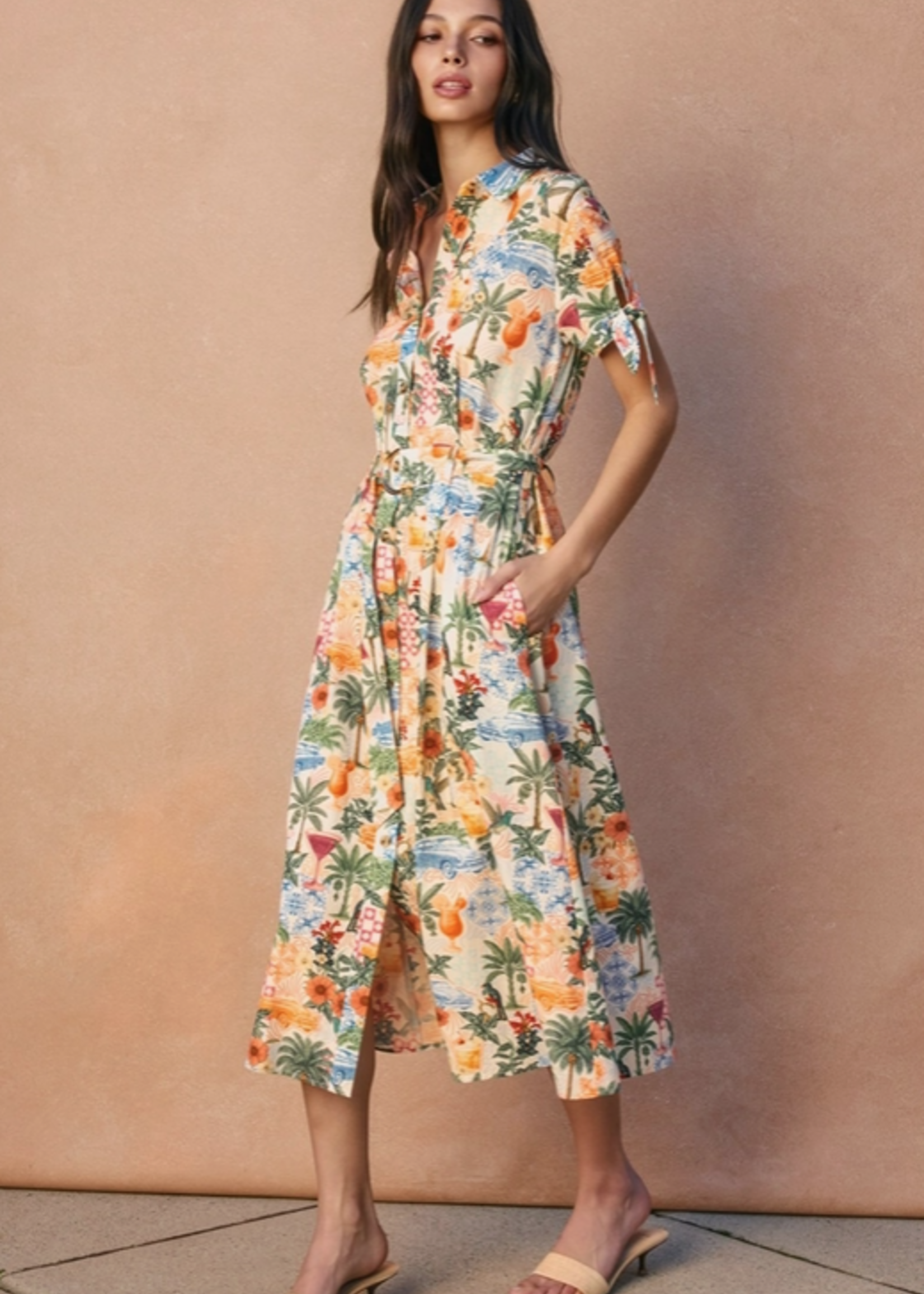 Cabana Crush Cotton Knot Sleeve Shirt Dress