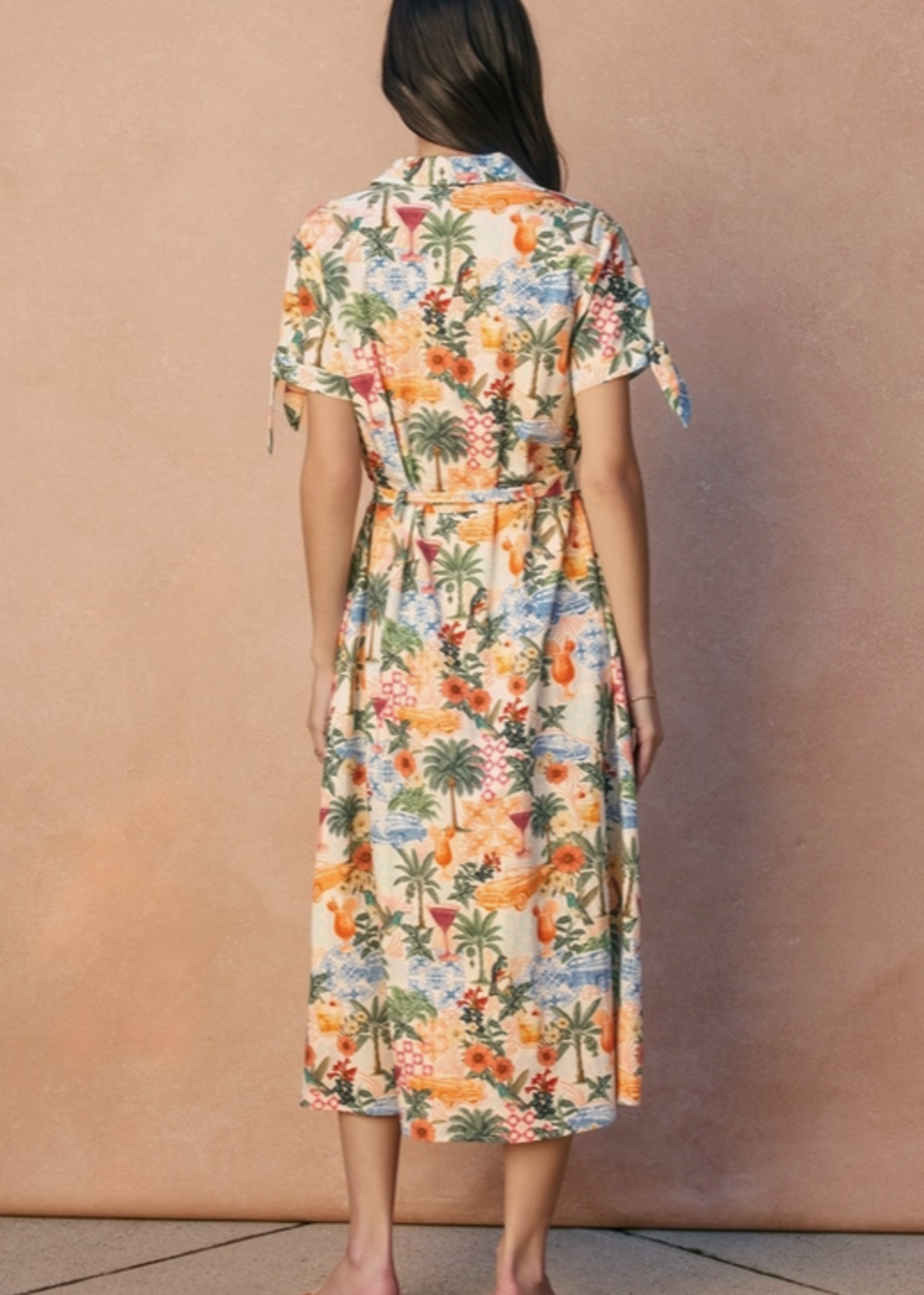 Cabana Crush Cotton Knot Sleeve Shirt Dress