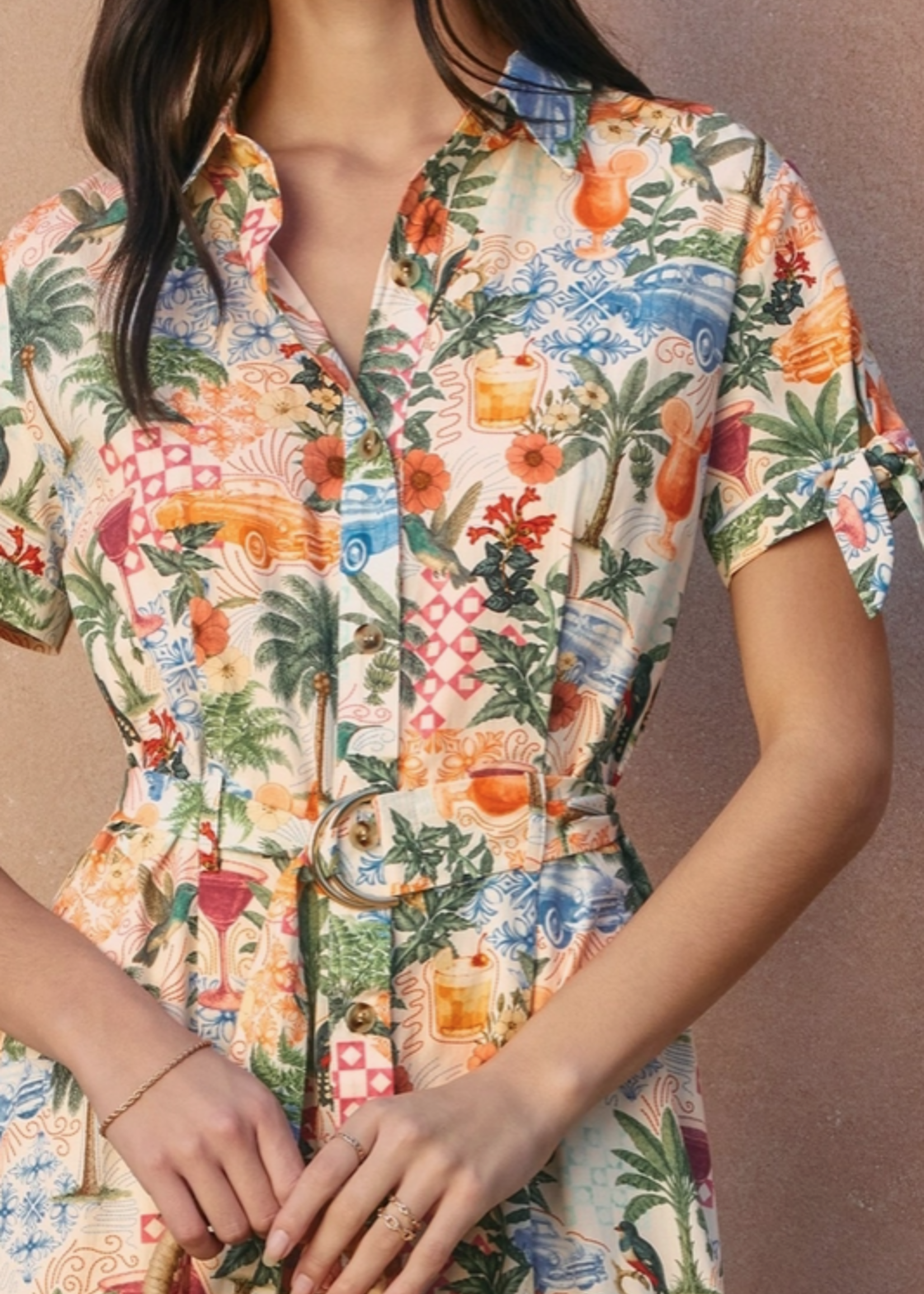 Cabana Crush Cotton Knot Sleeve Shirt Dress