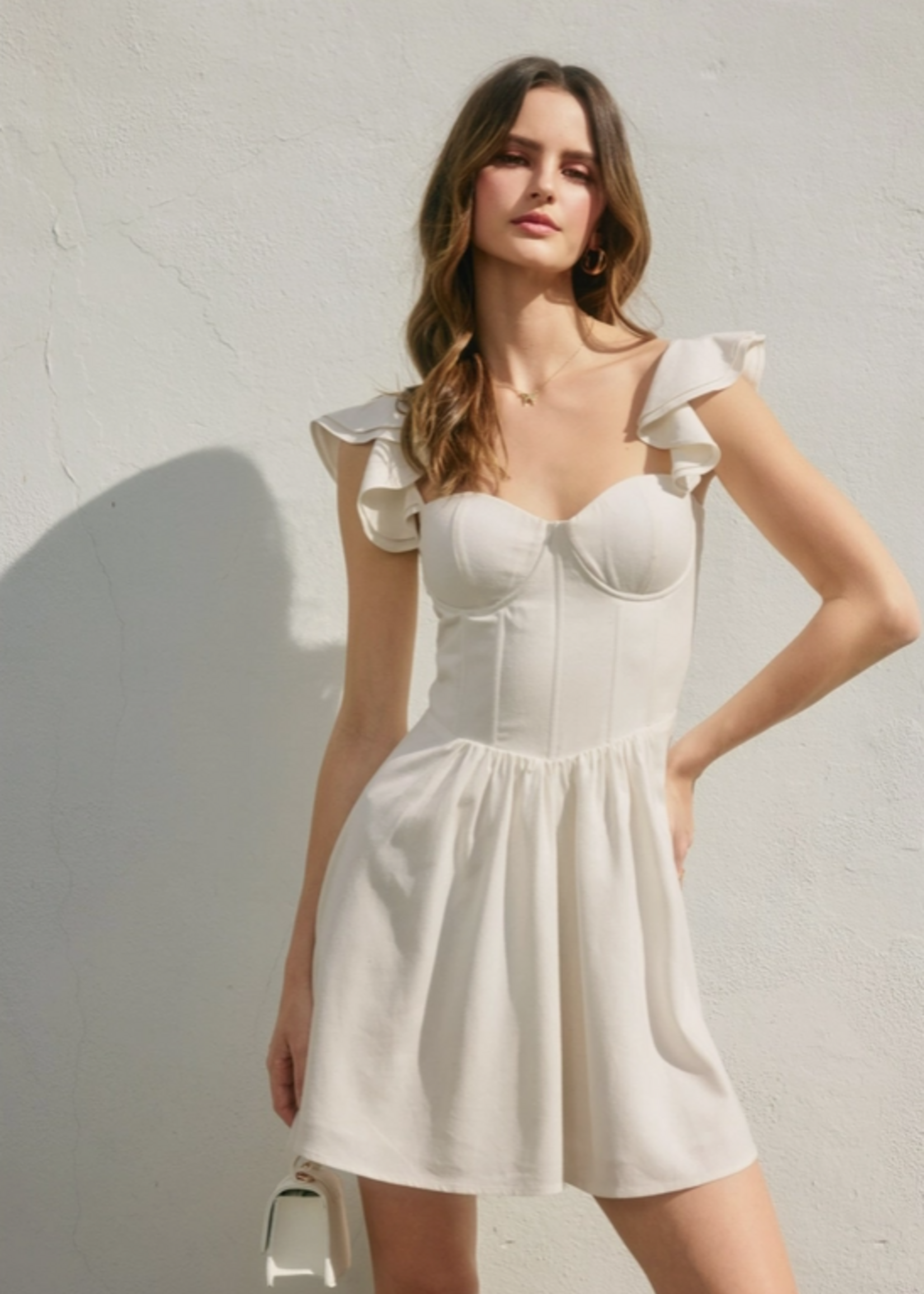 Heaven Sent Corset Flutter Mini Dress Ivory