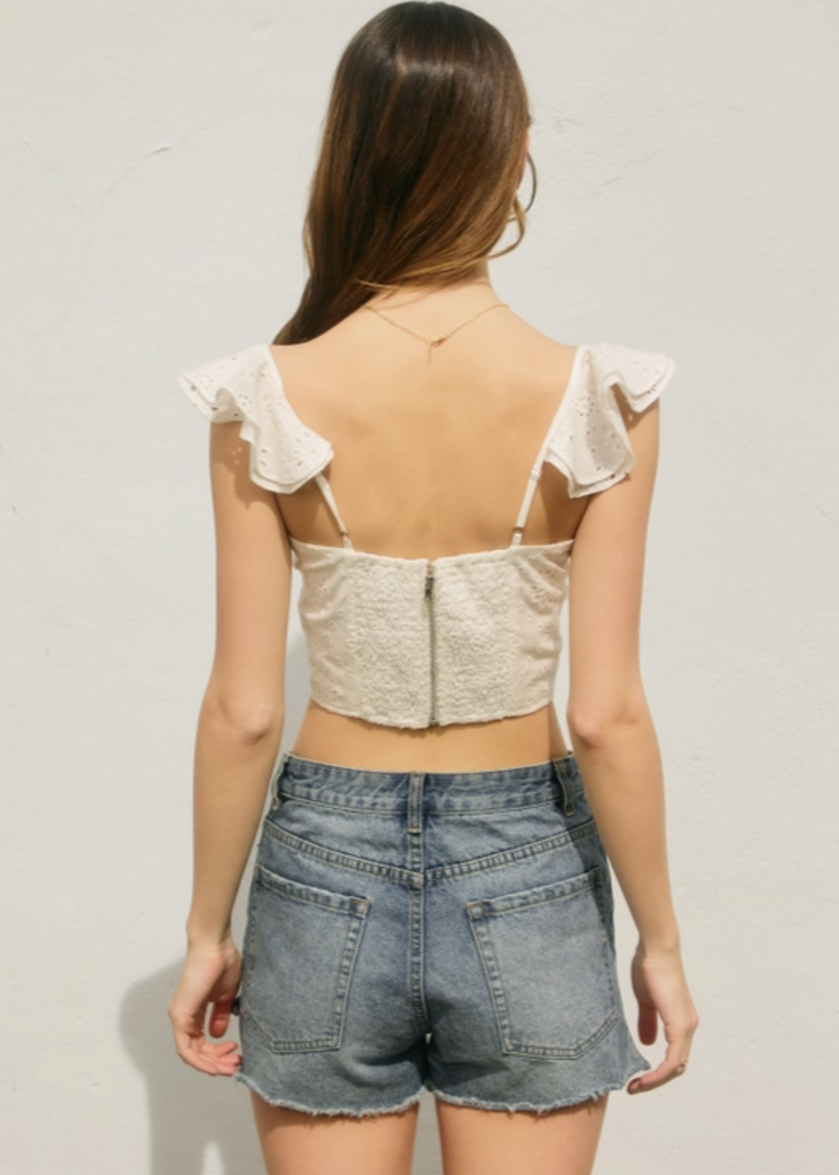 Laters Baby Corset Flutter Sleeve Top White