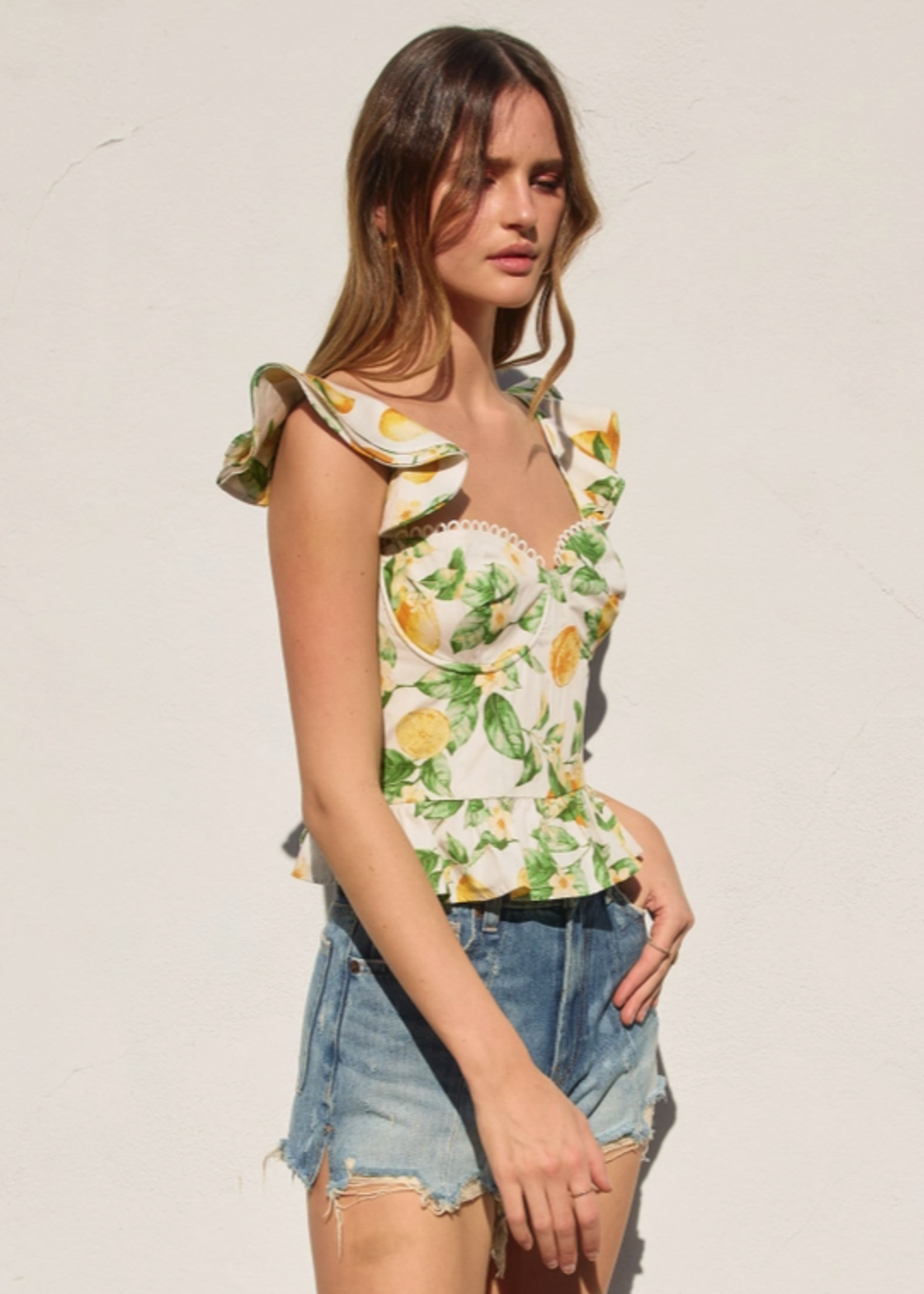 Lemon Corset Flutter Top