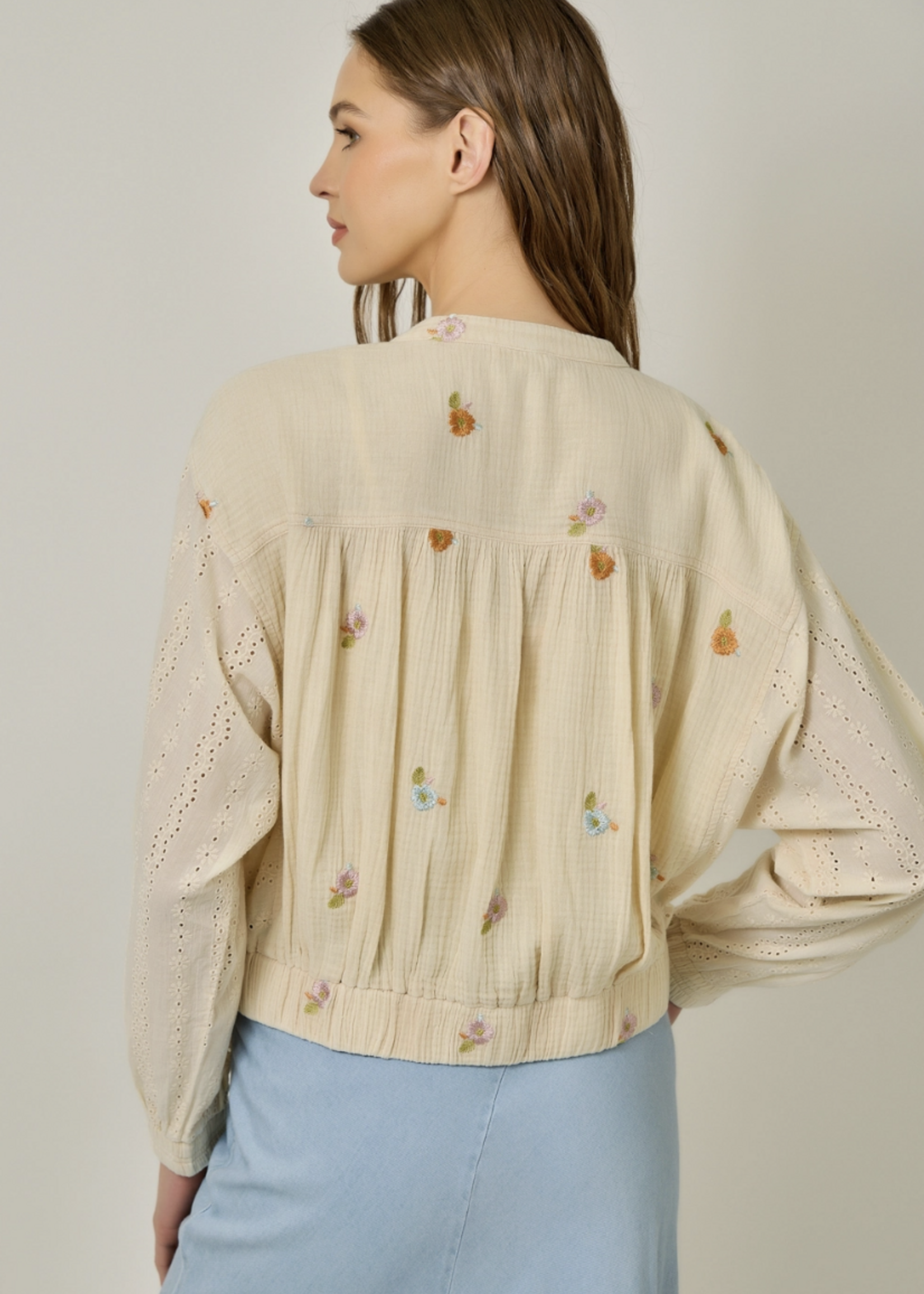 Embroidered Mixed Media Jacket Oatmeal