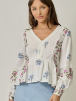 Embroidered Mixed Print Blouse Off White