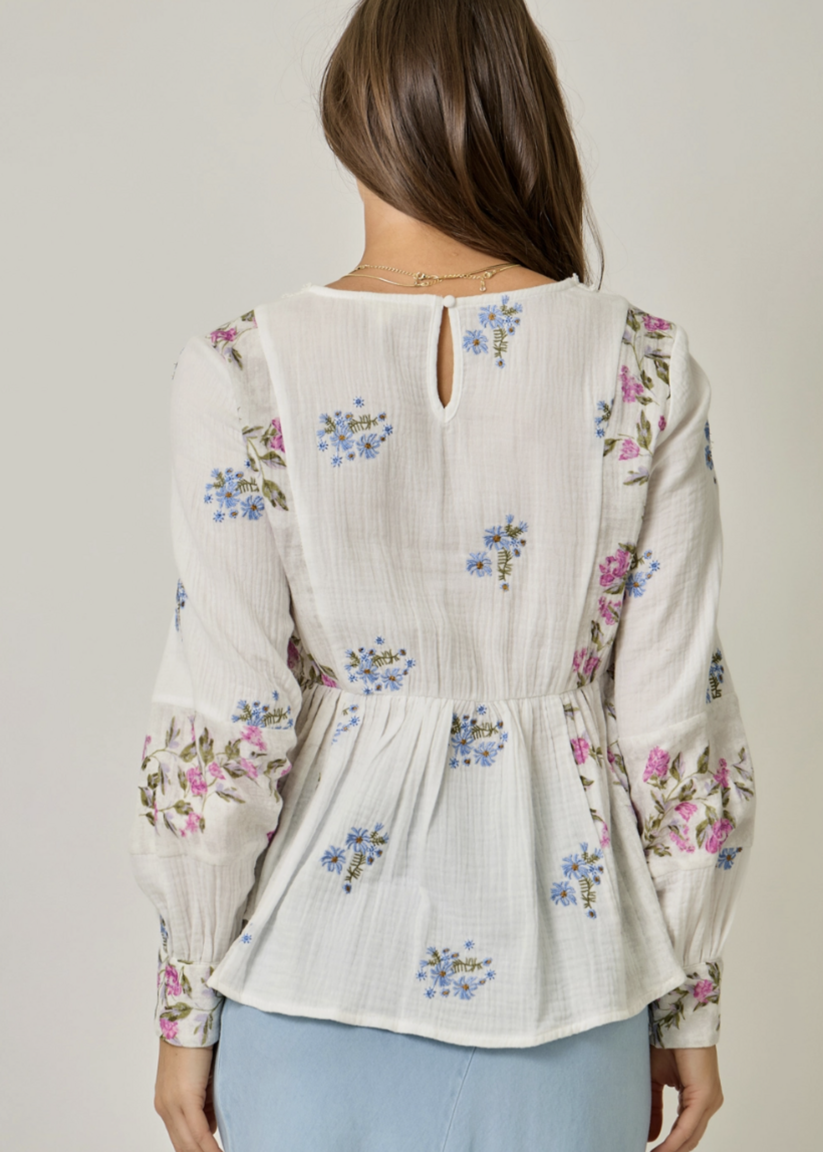 Embroidered Mixed Print Blouse Off White