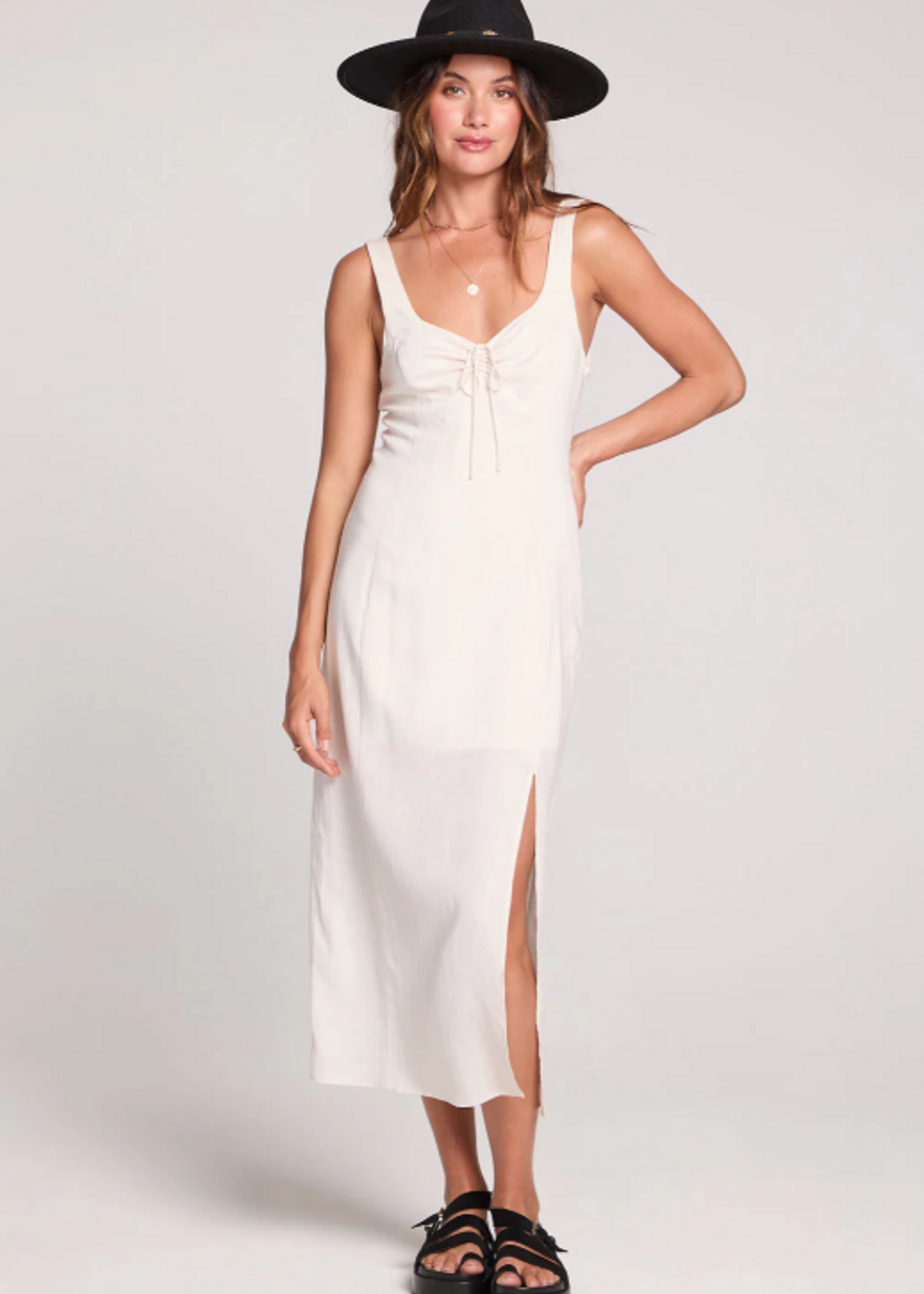 Woven Ecru Tank Midi Dress