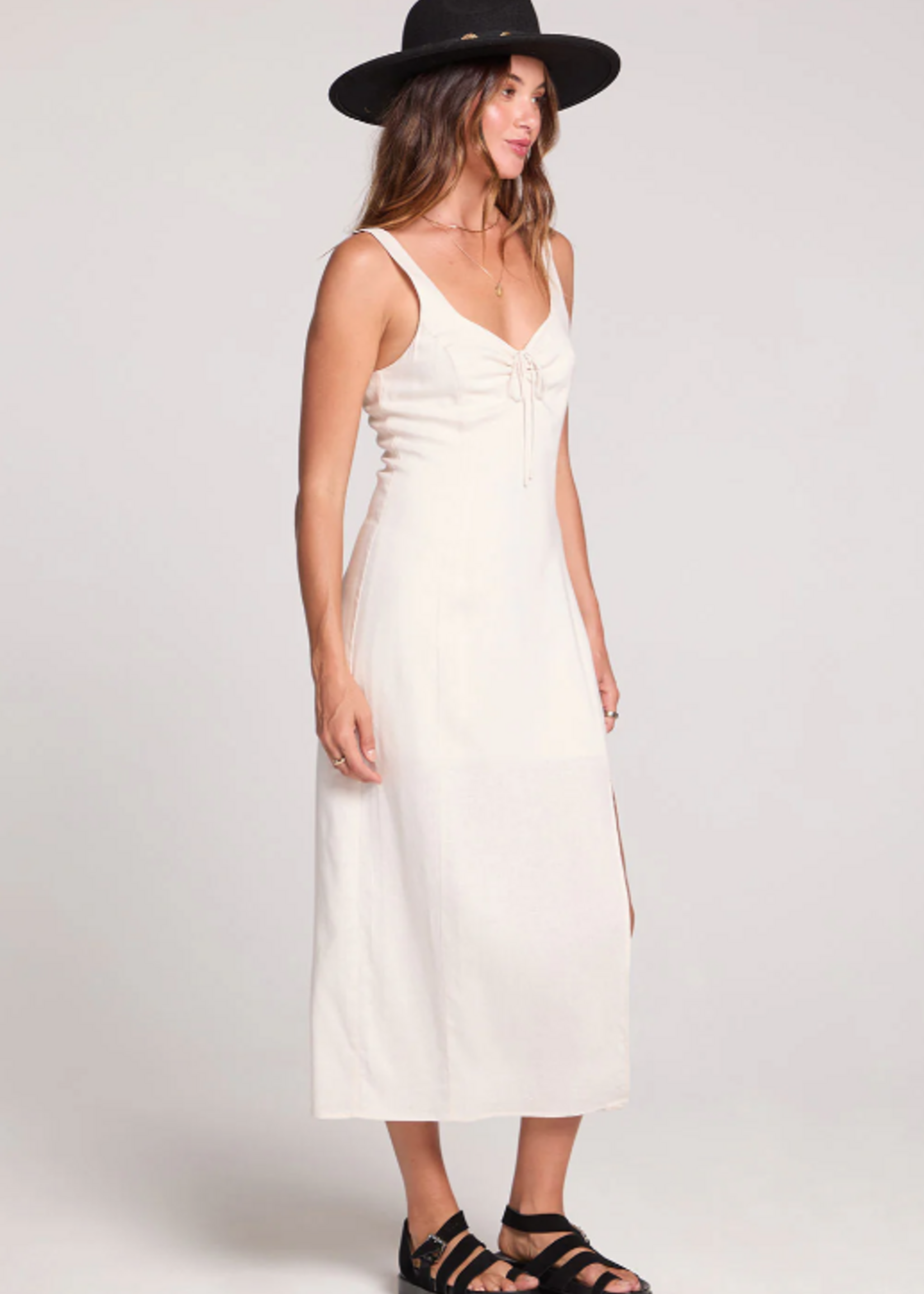 Woven Ecru Tank Midi Dress