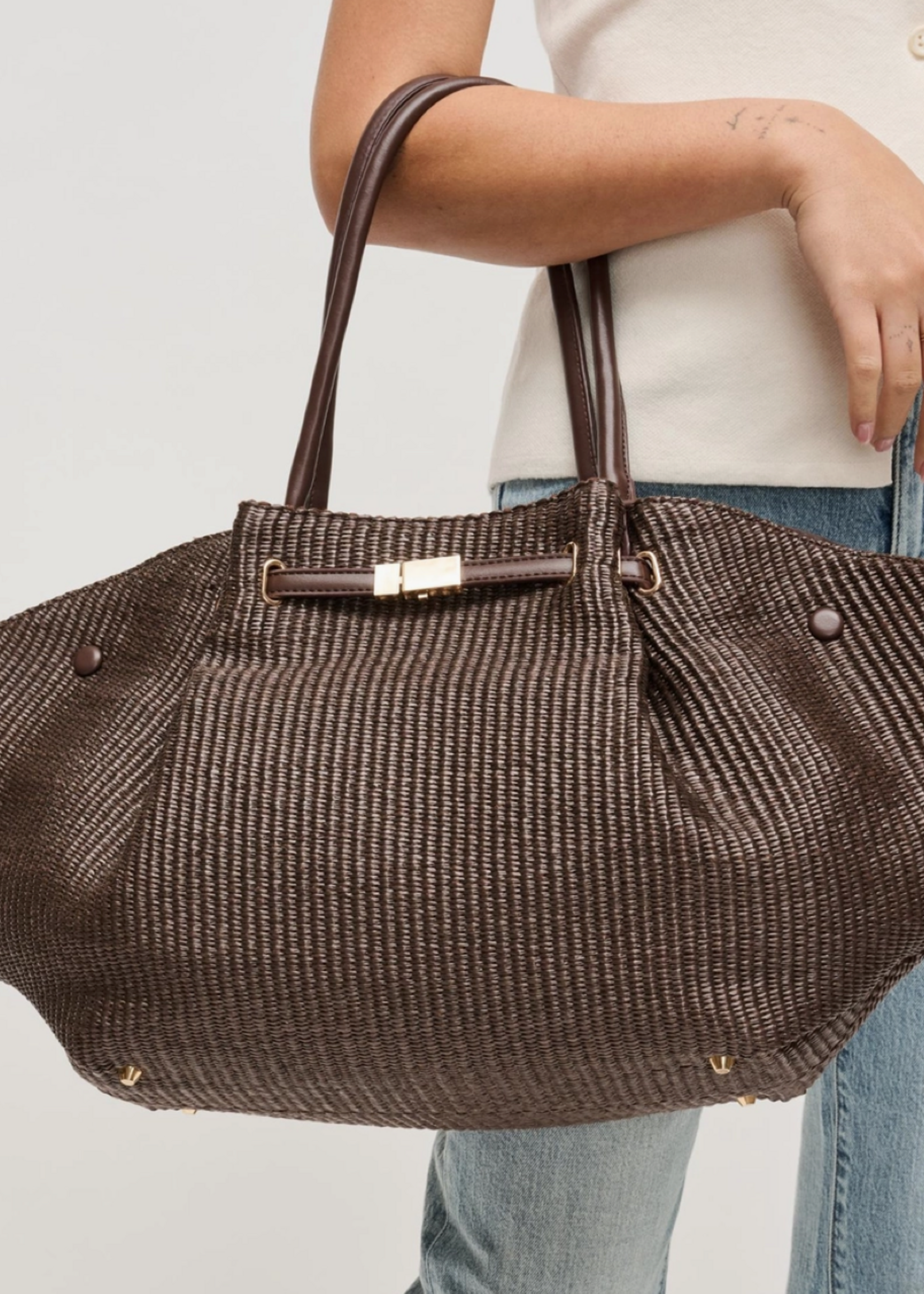Kaia Straw Tote Chocolate