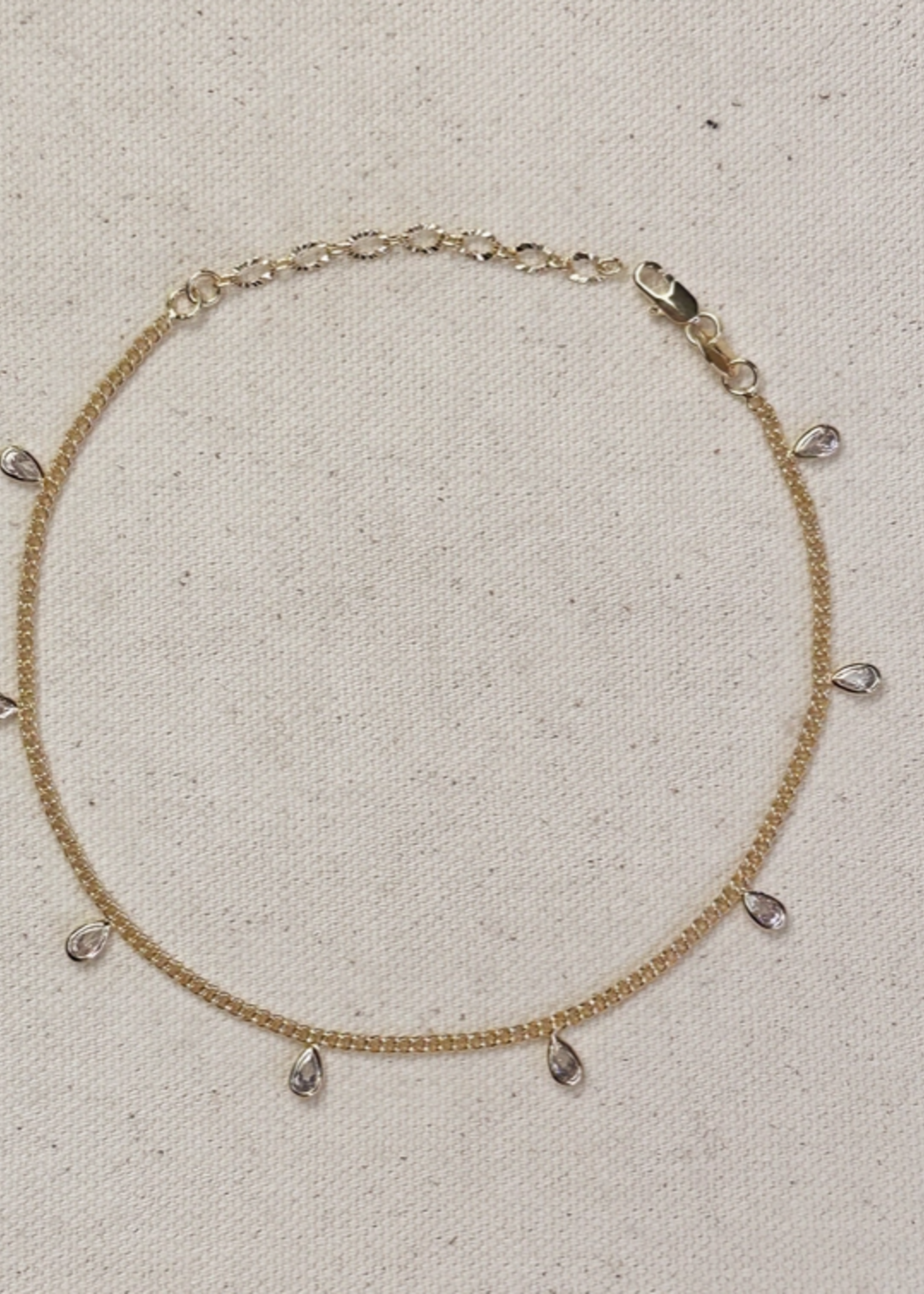 18k Gold Filled 2mm Curb Chain with Bezel Cz Drops Anklet