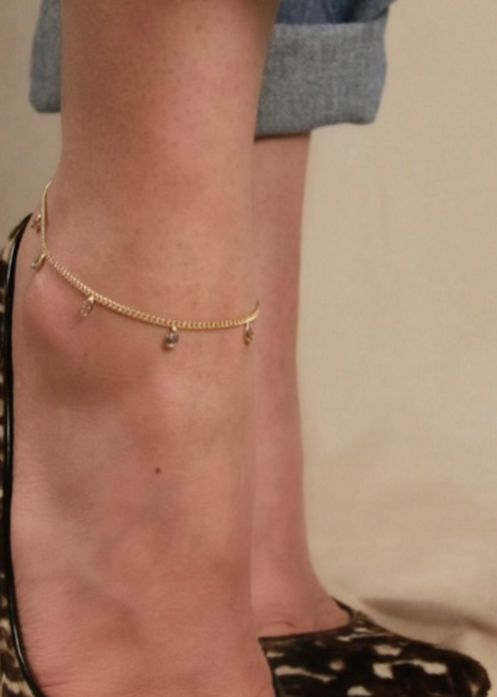 18k Gold Filled 2mm Curb Chain with Bezel Cz Drops Anklet