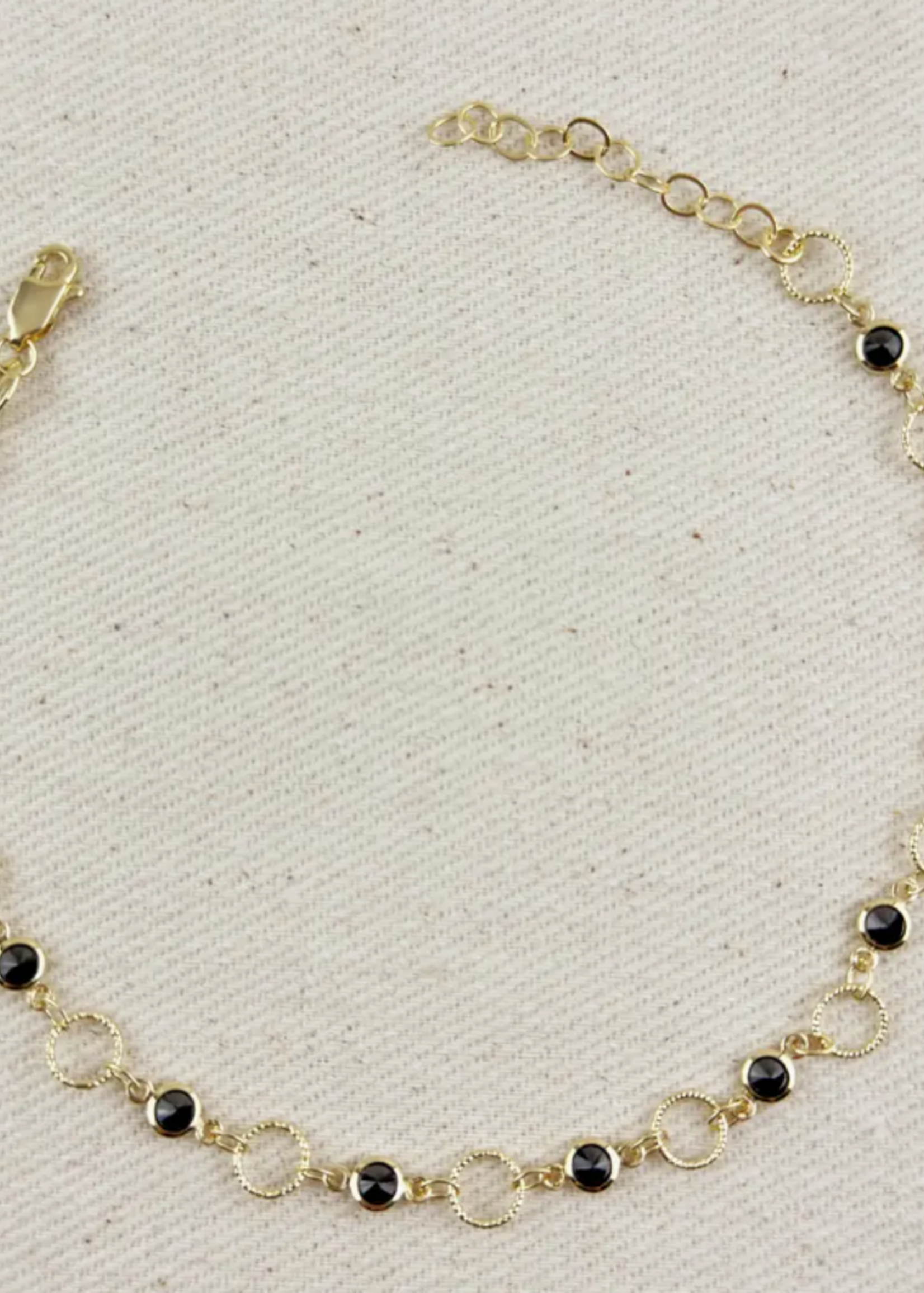 18k Gold Filled Black Bezel Cz & Circles Anklet