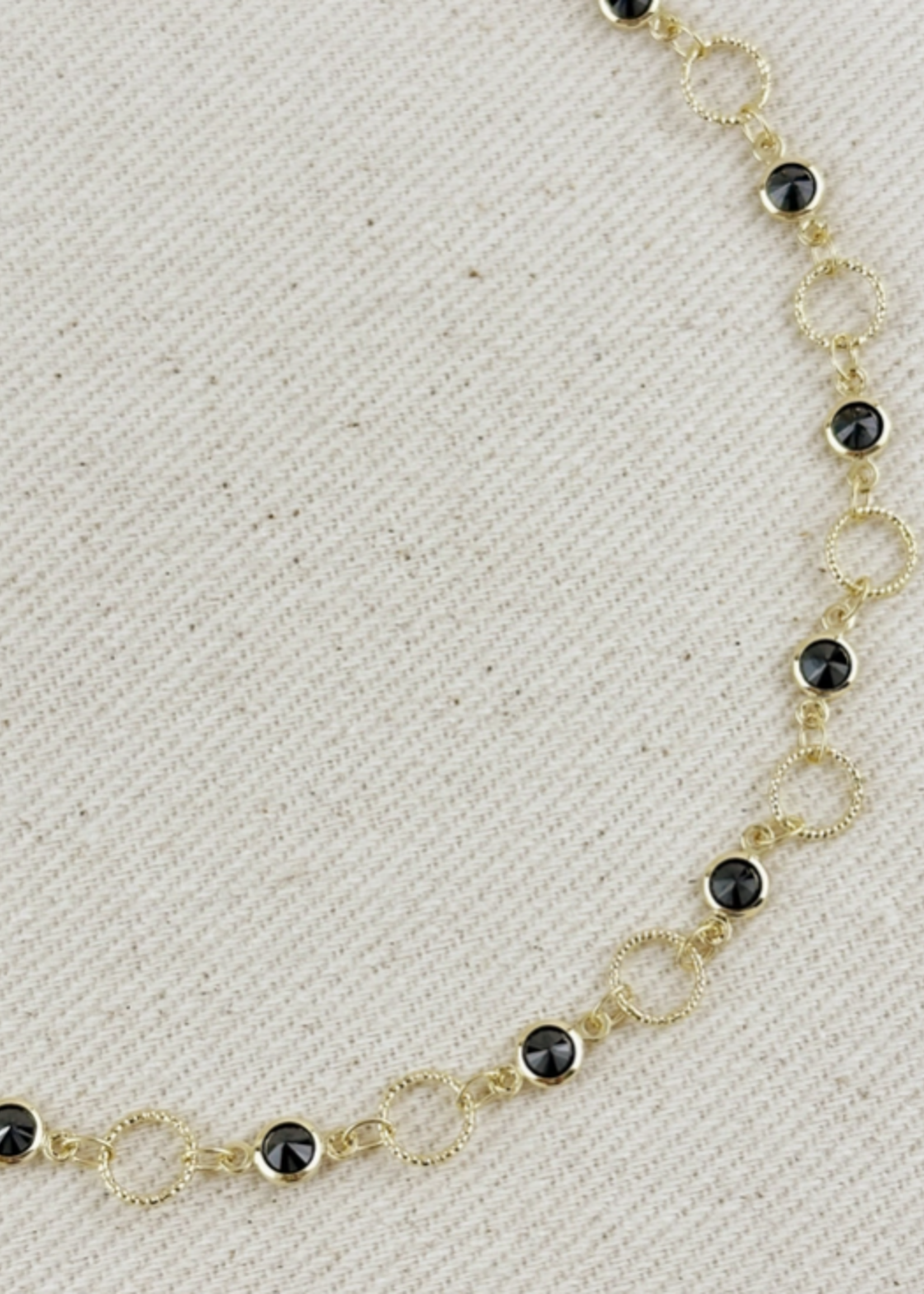 18k Gold Filled Black Bezel Cz & Circles Anklet