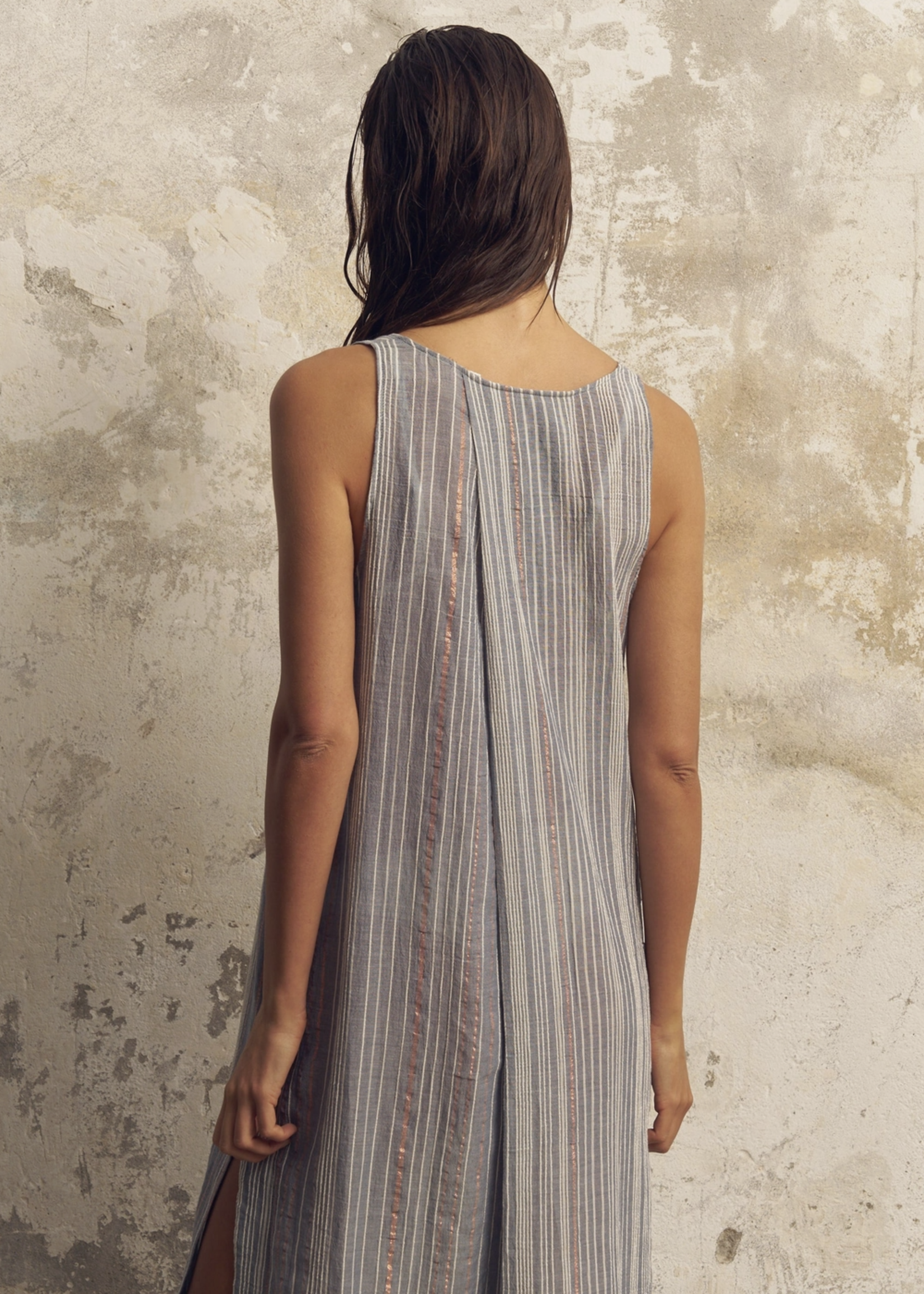 Day Break Dress  Navy with Stripes