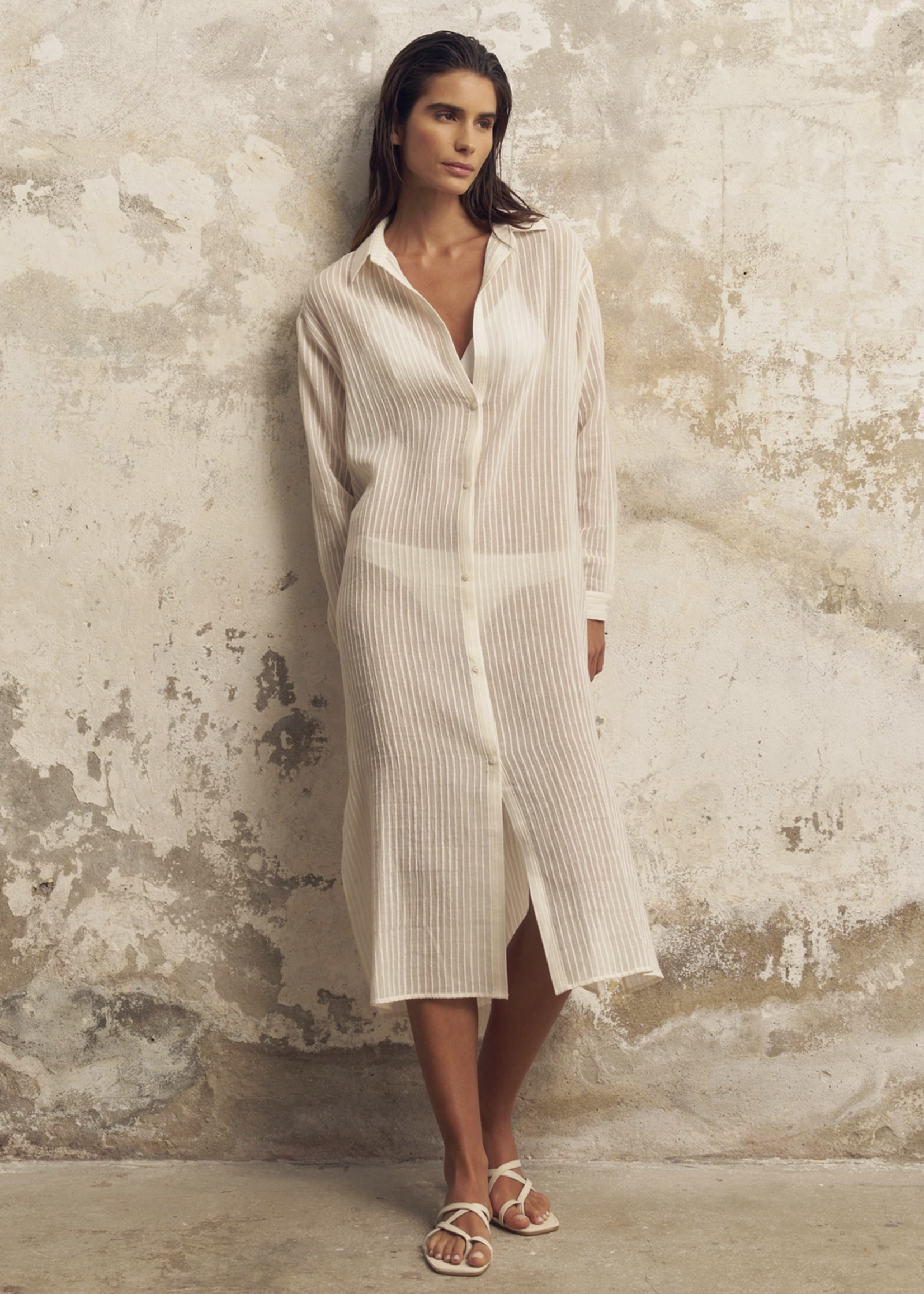 Voyage Shirt Dress White Stripes