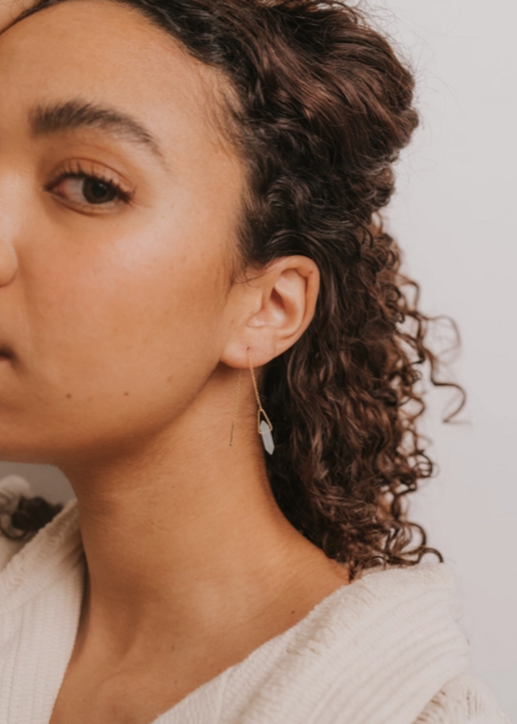 Threader Amazonite Gold Earrings