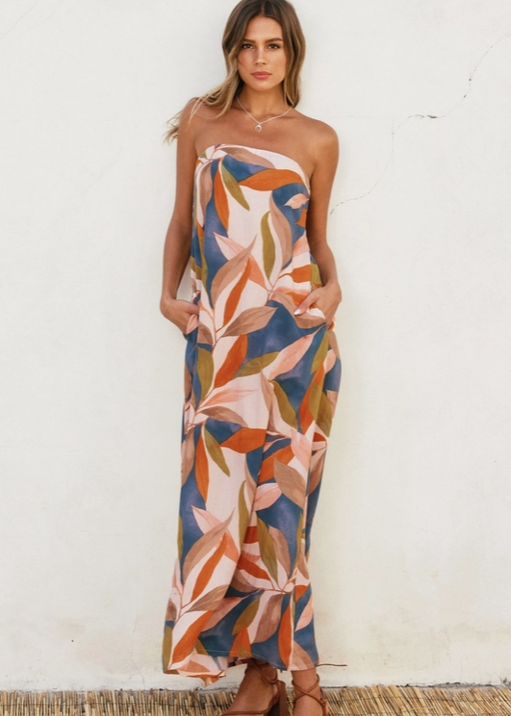 Persimmon Blue Destinations Tie Back Maxi Dress
